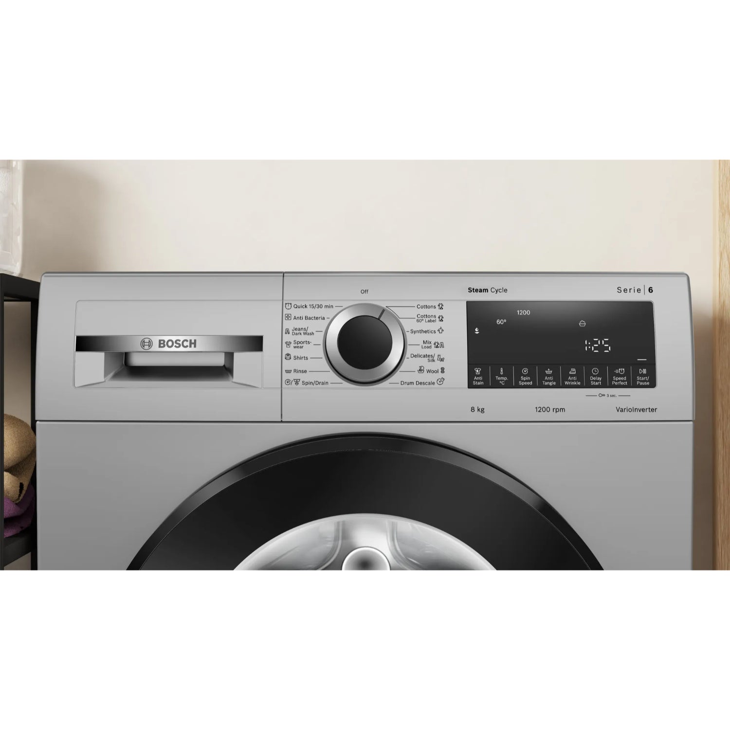 BOSCH Series 4 Washing Machine, front loader 8 kg Fully Automatic WGA1320SIN Silver 8 Kg