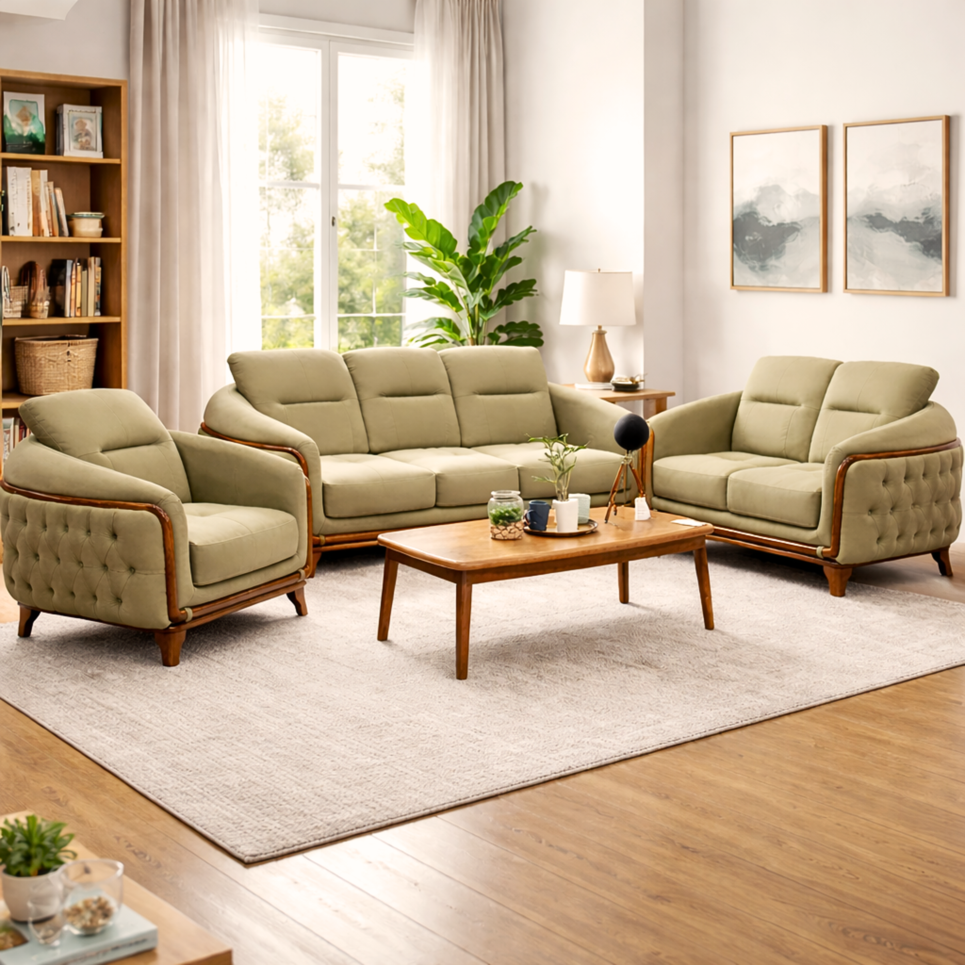 OONA Ford 3-Piece Sofa Set (3+2+1) – Dark Green OoNA