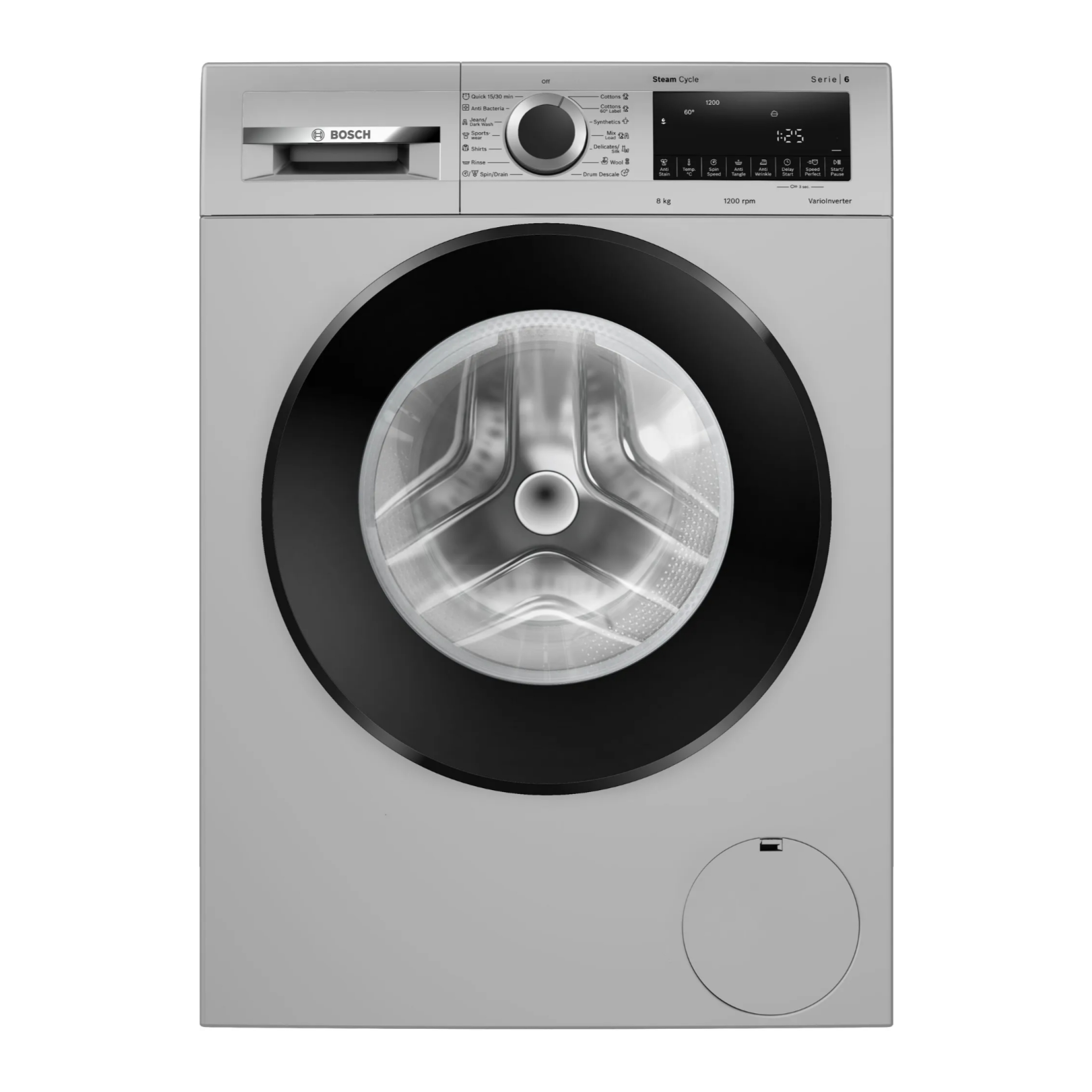 BOSCH Series 4 Washing Machine, front loader 8 kg Fully Automatic WGA1320SIN Silver 8 Kg