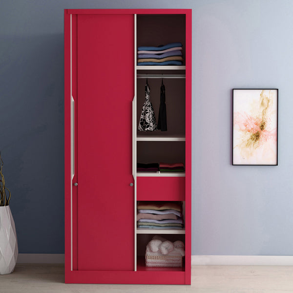 Slide N Store Compact Wardrobe 2 Door, Tex Blush Red