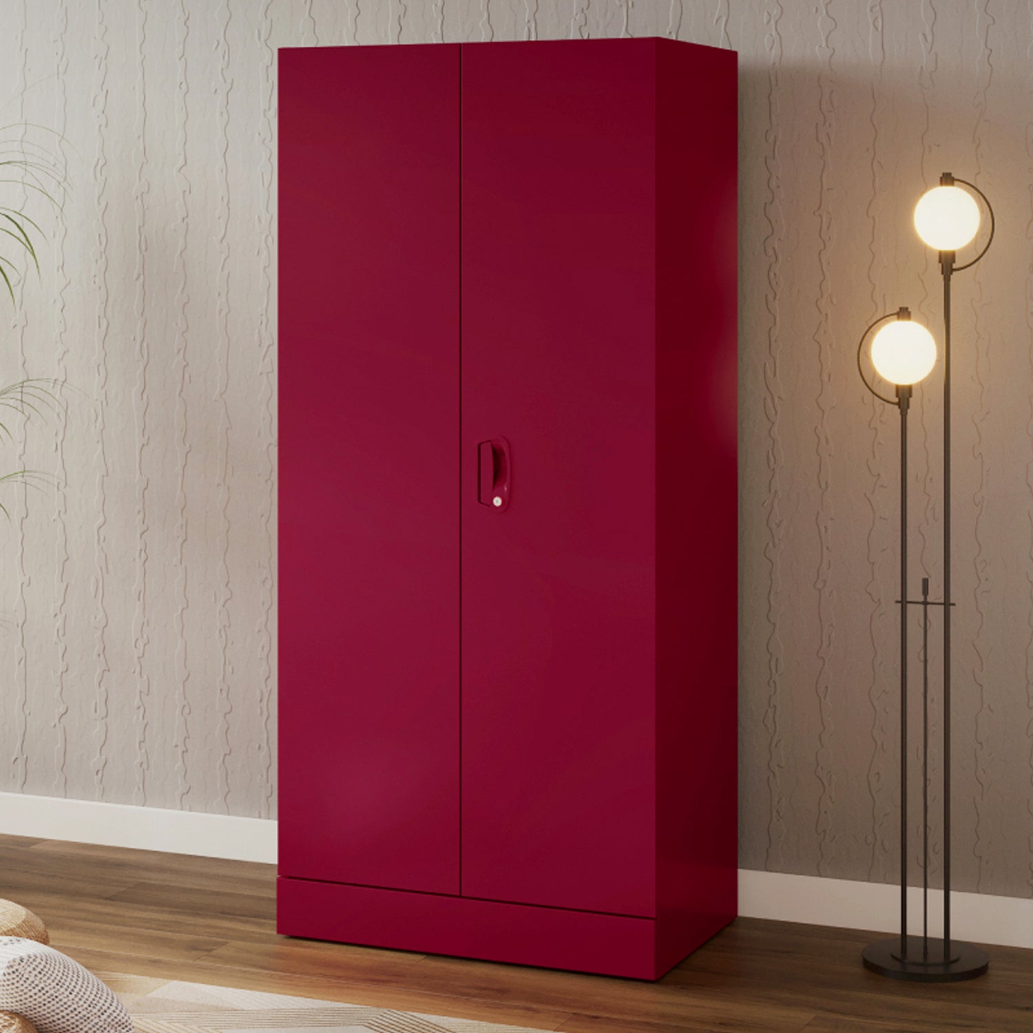 Aceline 2 Door Steel Almirah Full Locker, Berry Red
