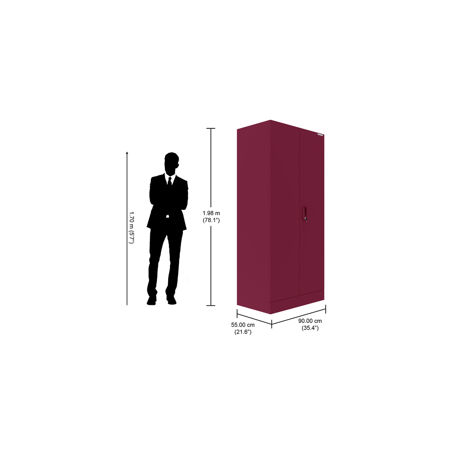 Aceline 2 Door Steel Almirah Full Locker, Berry Red