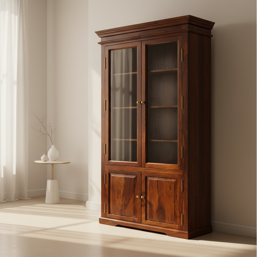 ARENA 4 DR CABINET VINTAGE – 2 GLASS + 2 WOOD (LIGHT HONEY BROWN) ARENA