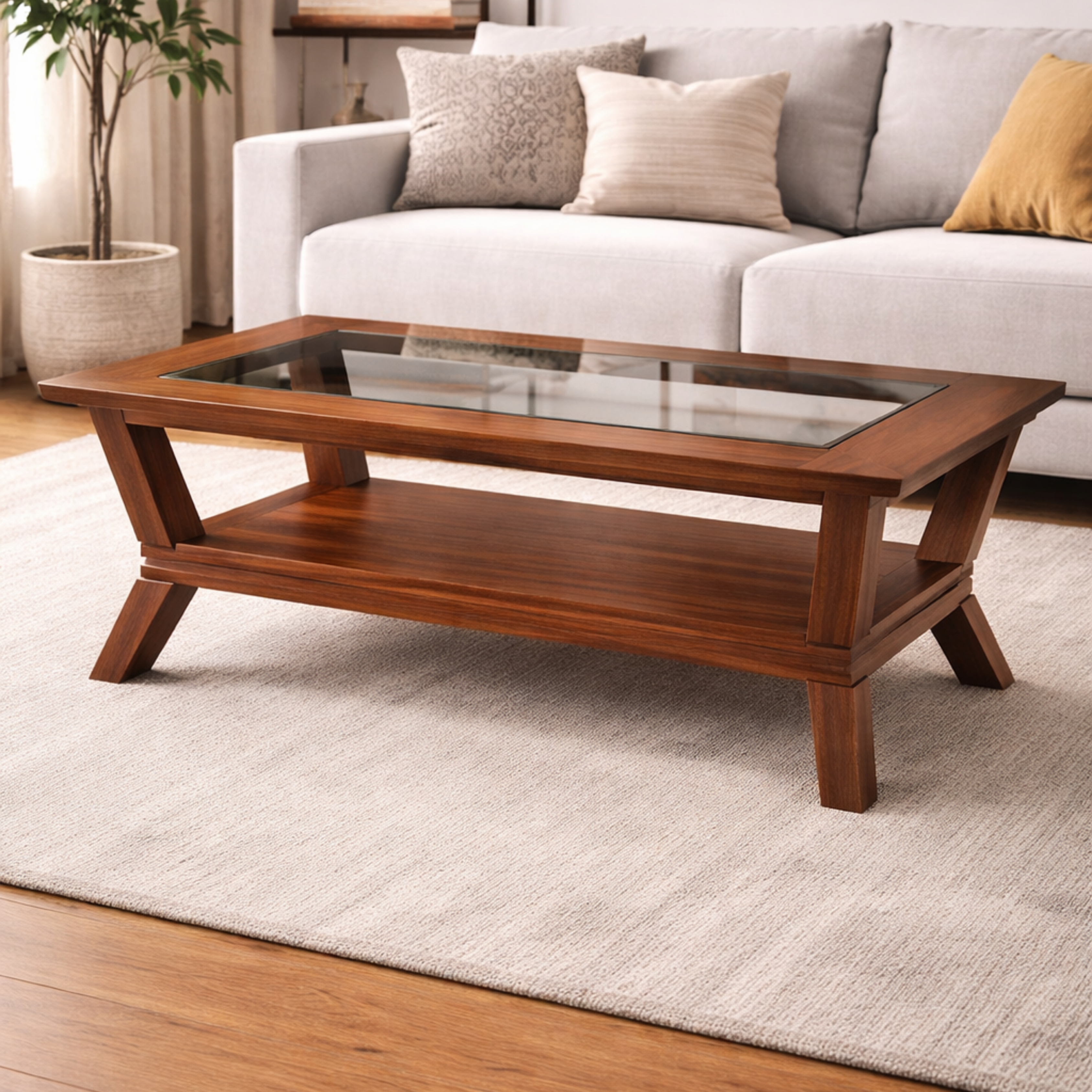 SW CENTER TABLE WOODLAND CT24  WITH GLASS TOP WALNUT SPACEWOOD