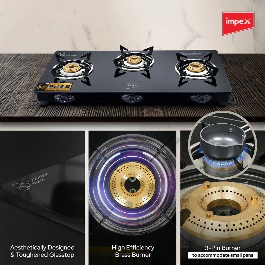 IMPEX COOK TOP SPECTA 3B NEO GLASSTOP (FG1511)   3 BURNER IMPEX