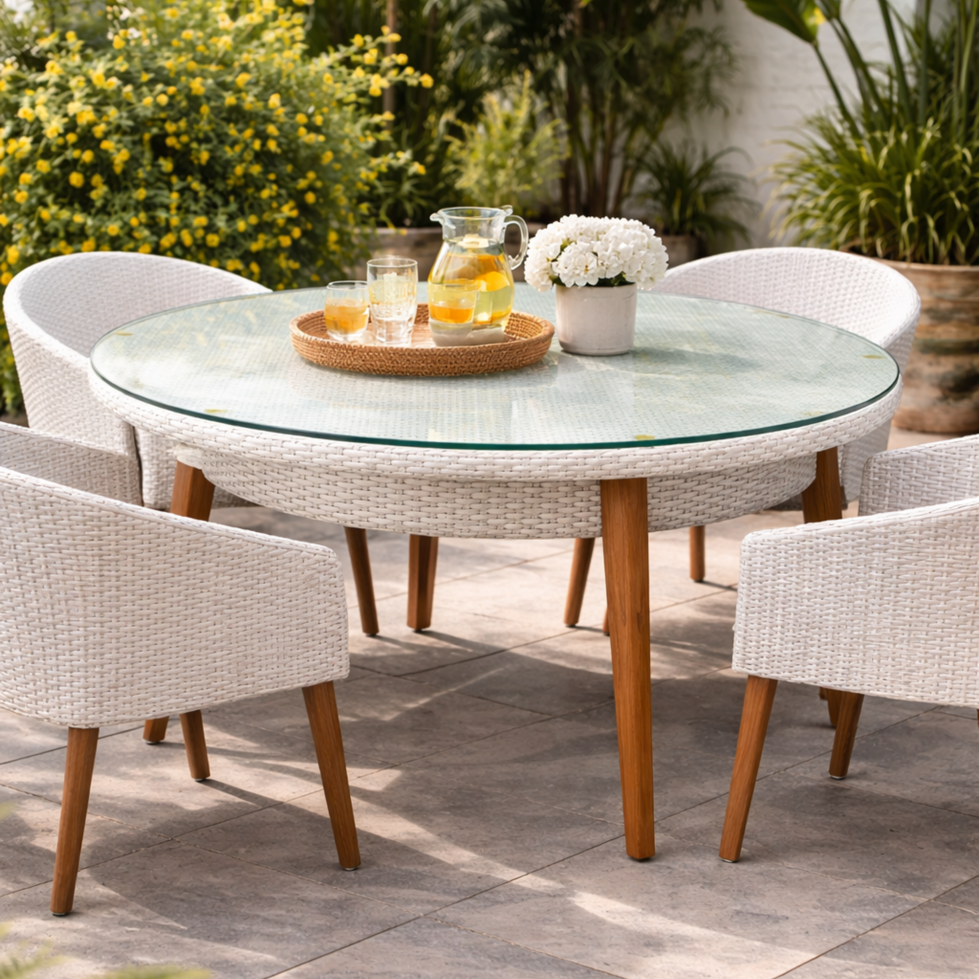 Rhodes Round Dining Table Dia 140 Cm With Top Weave Craft