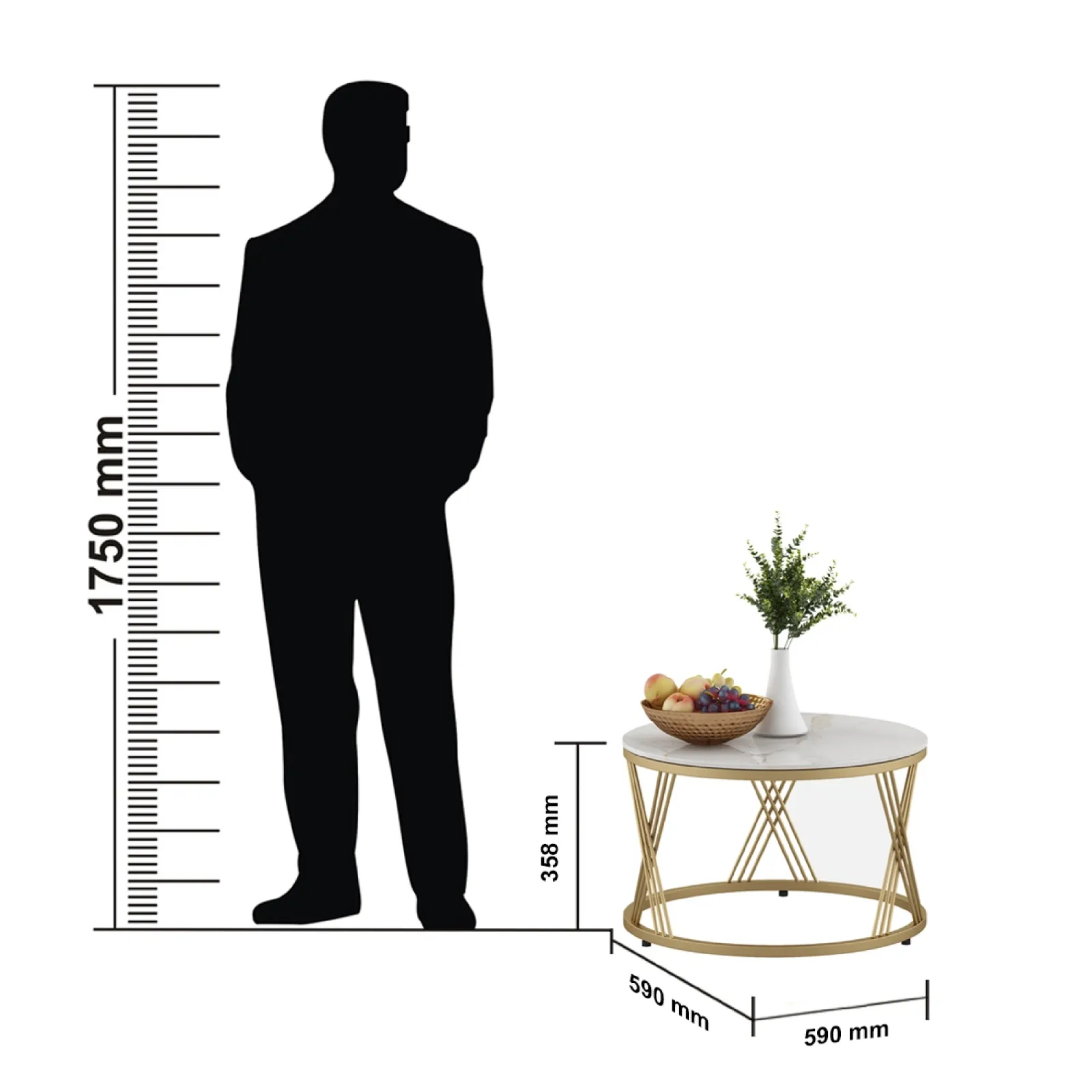 SW CENTER TABLE ROGER ROUND SHORT CERAMIC TOP METAL BASE (GOLD) CMM Arena Retails Pvt Ltd