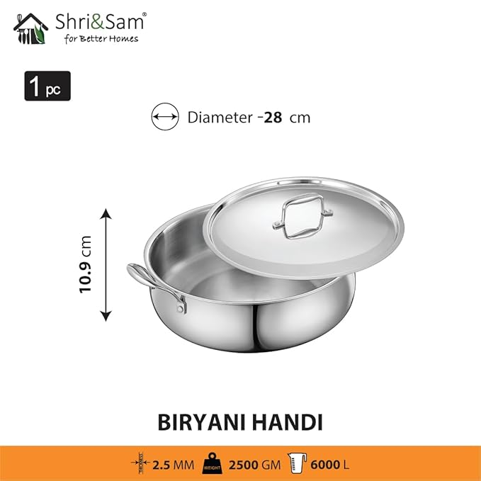 SHRI & SAM JHC-3-48-280 SS COOKWARE TRIPLY HM BRY POT 28CM LID SHRI & SAM