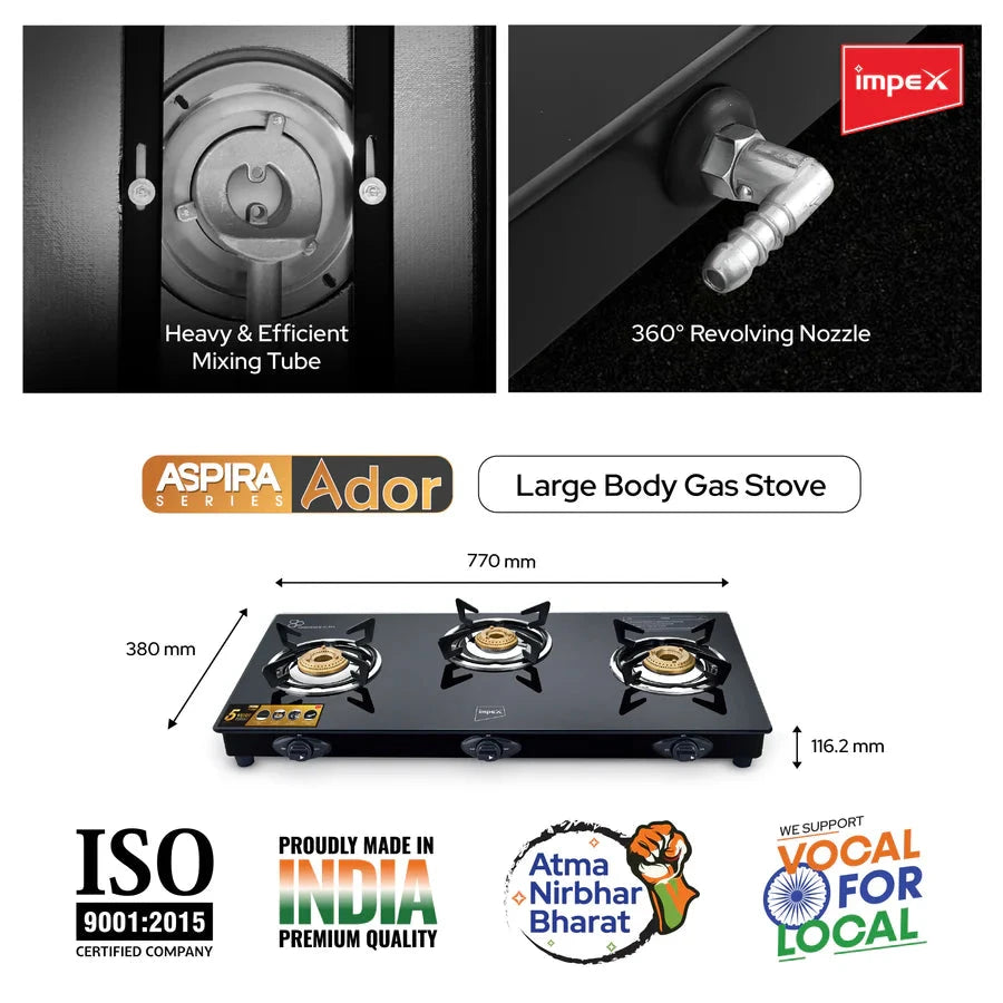 IMPEX COOK TOP SPECTA 3B NEO GLASSTOP (FG1511)   3 BURNER IMPEX