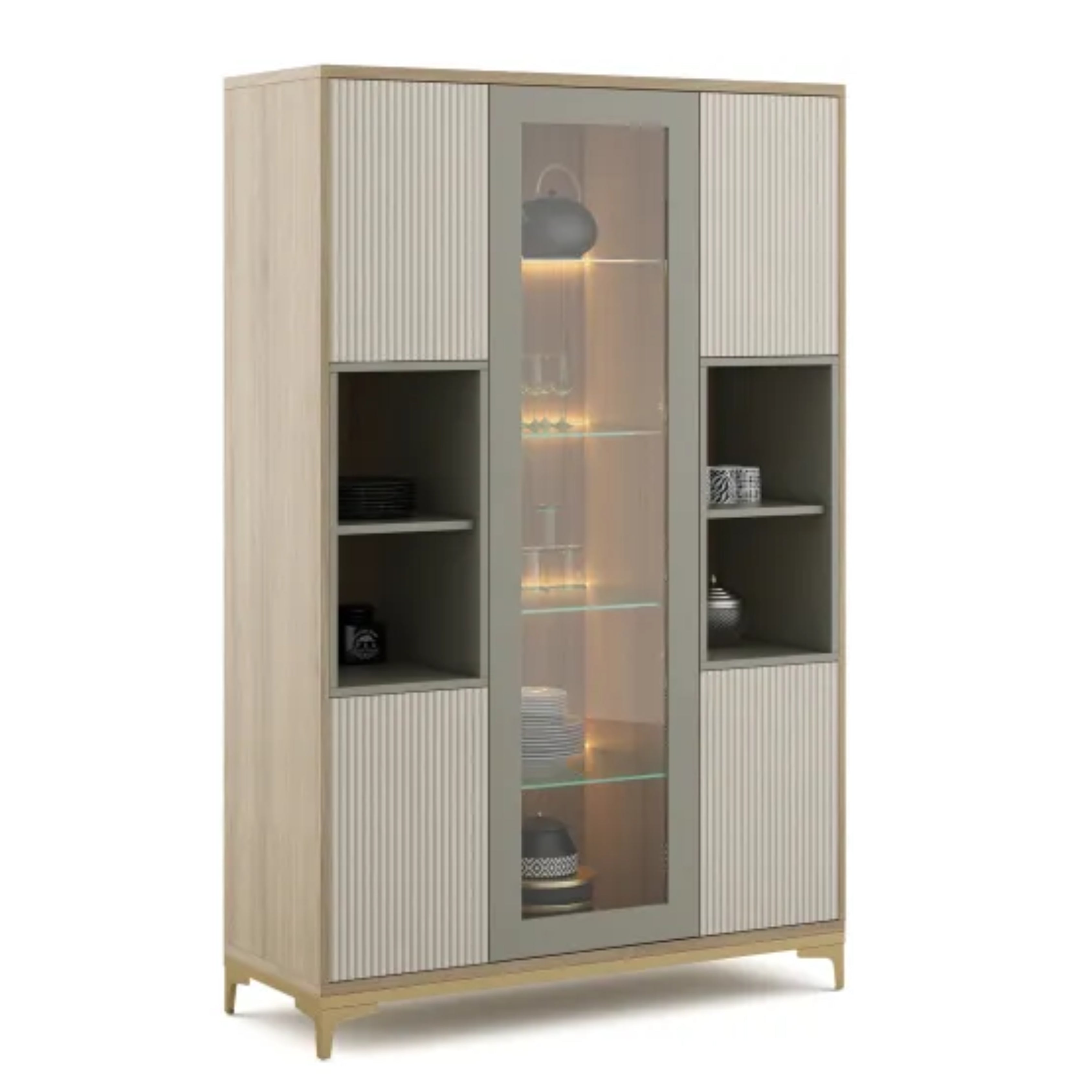 Kosmo Crockery Unit C120GL – Santa Oak & Bamboo Flute Finish CMM Arena Retails Pvt Ltd