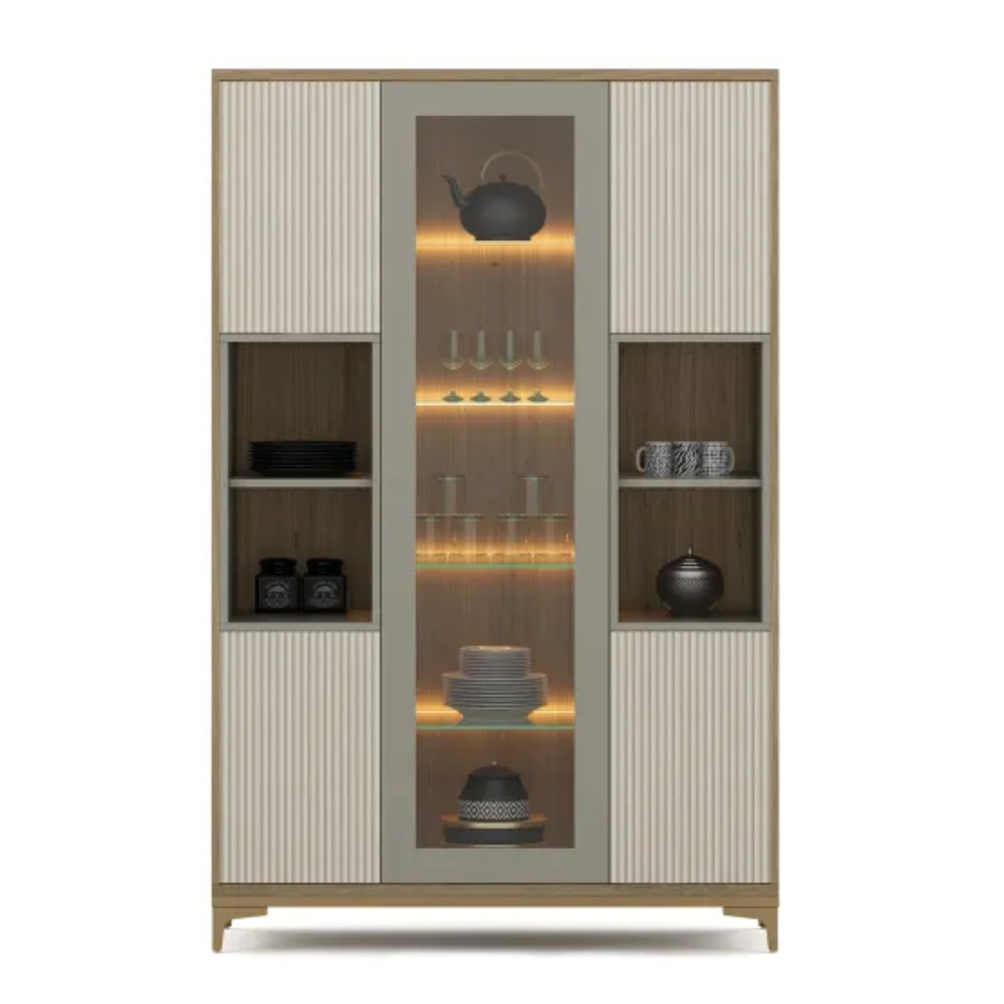 Kosmo Crockery Unit C120GL – Santa Oak & Bamboo Flute Finish CMM Arena Retails Pvt Ltd