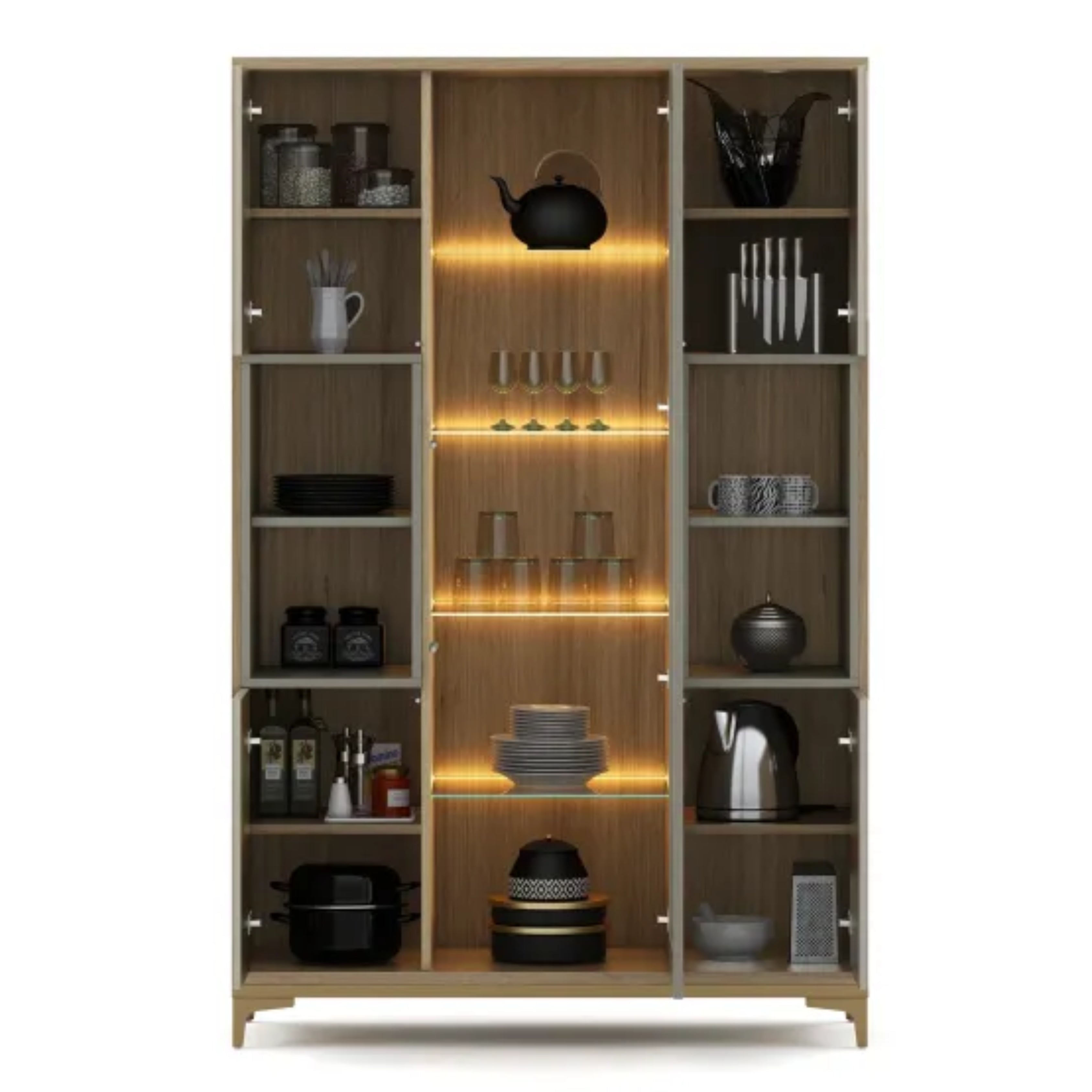 Kosmo Crockery Unit C120GL – Santa Oak & Bamboo Flute Finish CMM Arena Retails Pvt Ltd