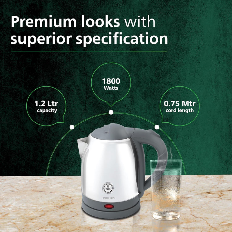 PHILIPS 1.2 L Kettle 25% thicker body for longer life HD9363/00