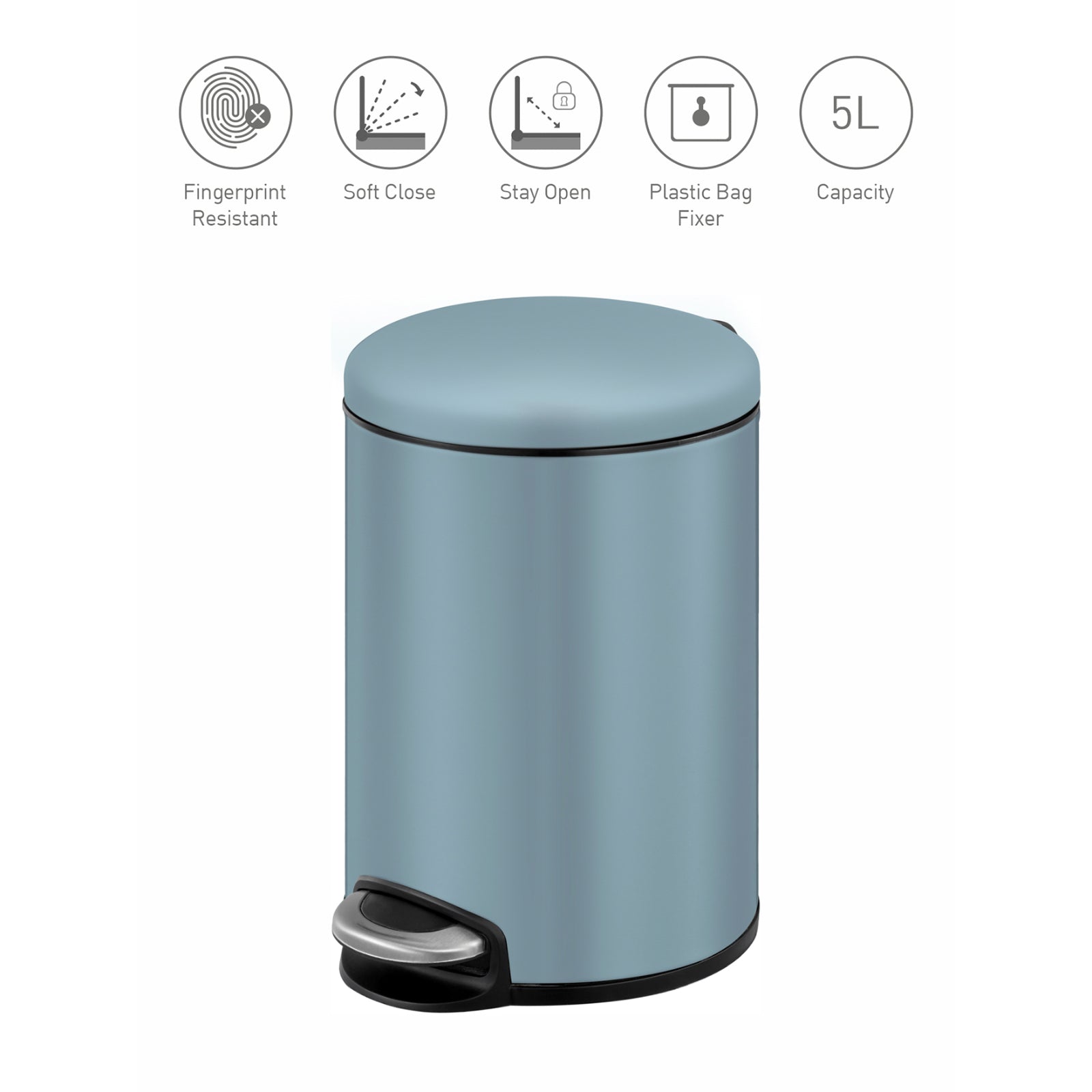 OoNA Stainless Steel Fingerprint Resistant Step Bin 9213 MAGGEY (Titanium Blue, 5L)