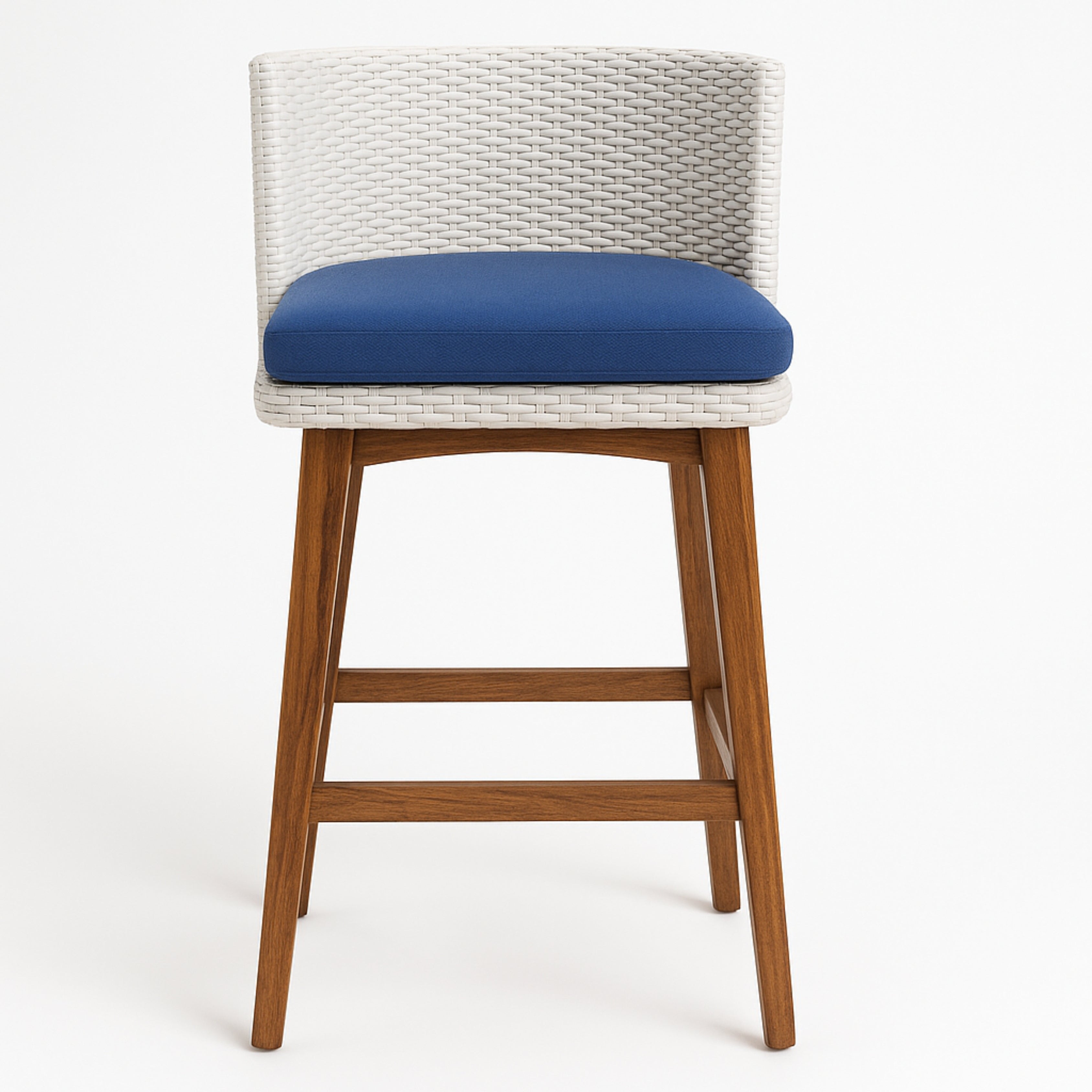 Weave Craft Rhodes Bar Stool – Rehau Wicker with Indian Teak Wood Legs & Cushion Weave Craft