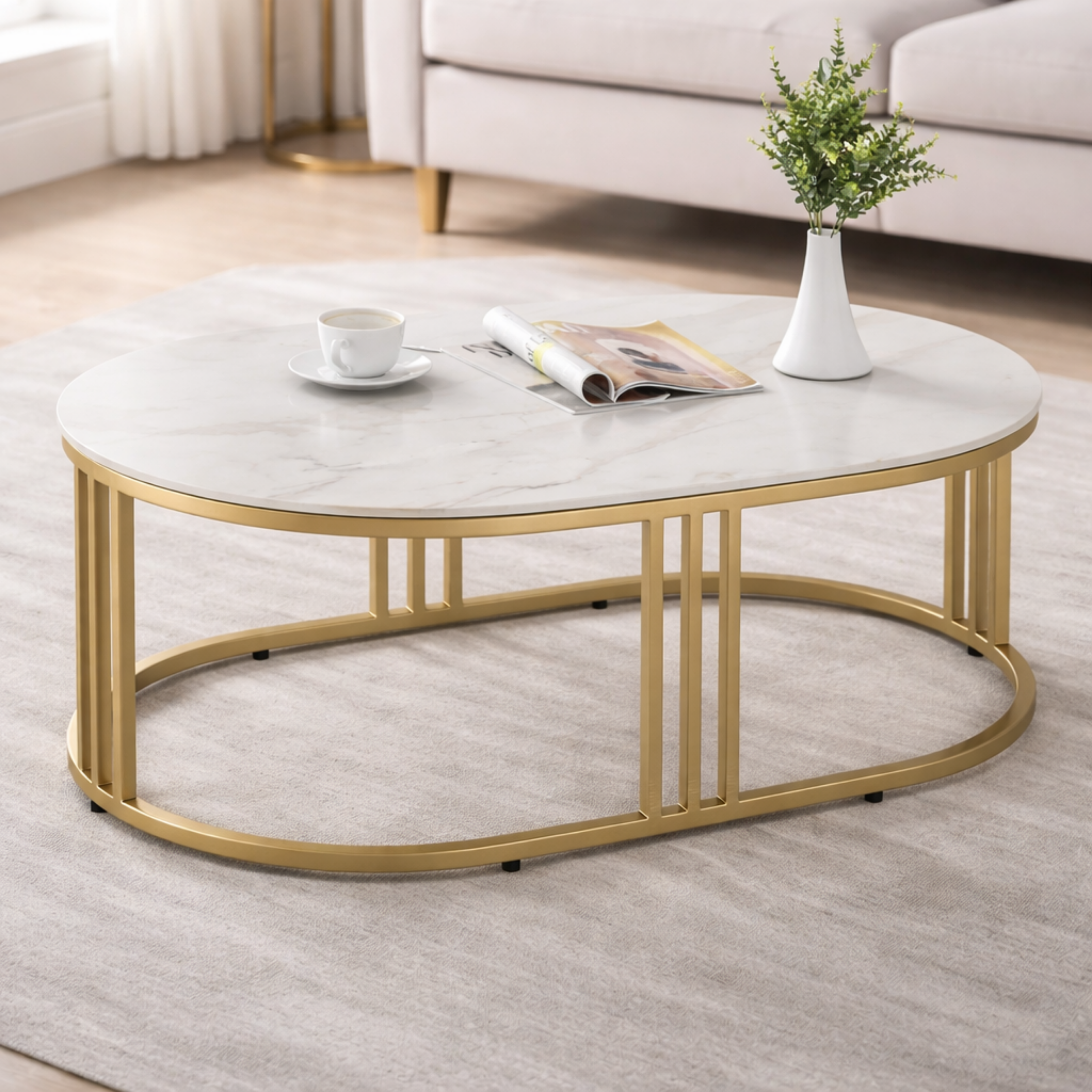 SW CENTER TABLE DERBY OVAL CERAMIC TOP METAL BASE SPACEWOOD