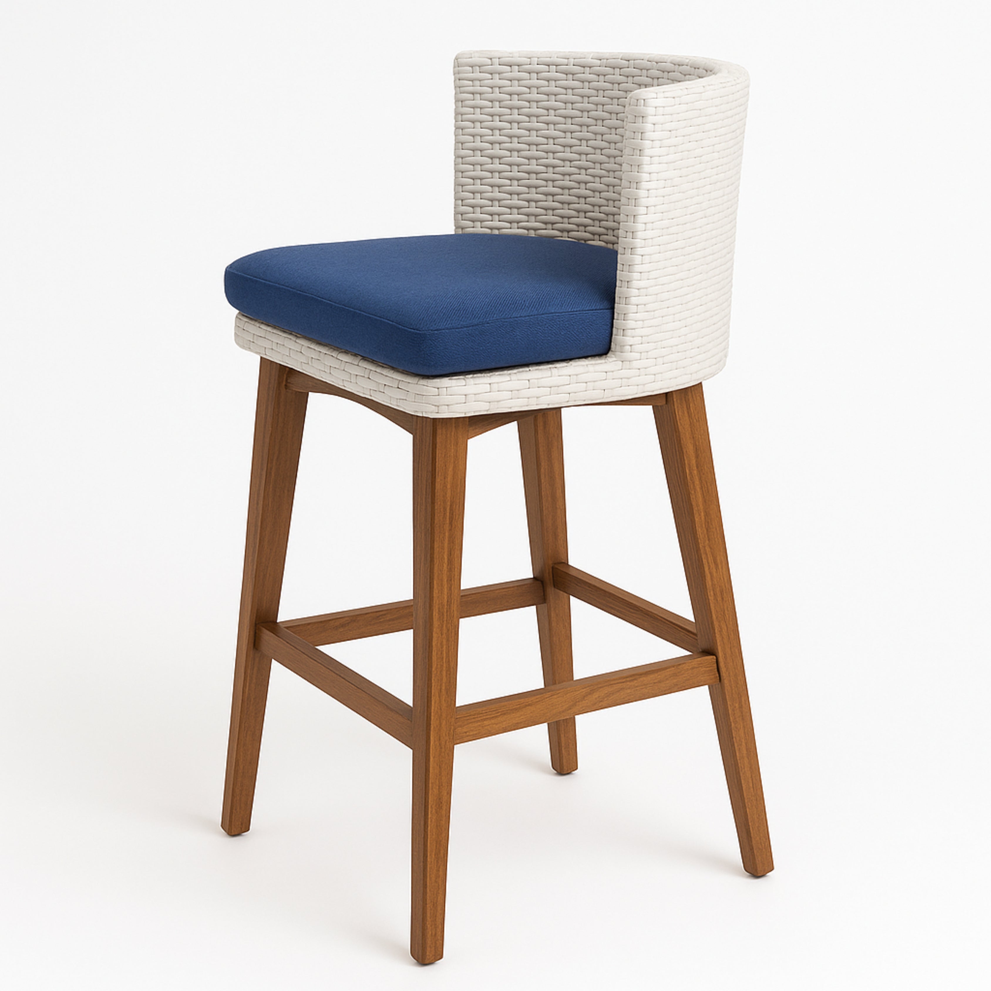 Weave Craft Rhodes Bar Stool – Rehau Wicker with Indian Teak Wood Legs & Cushion Weave Craft
