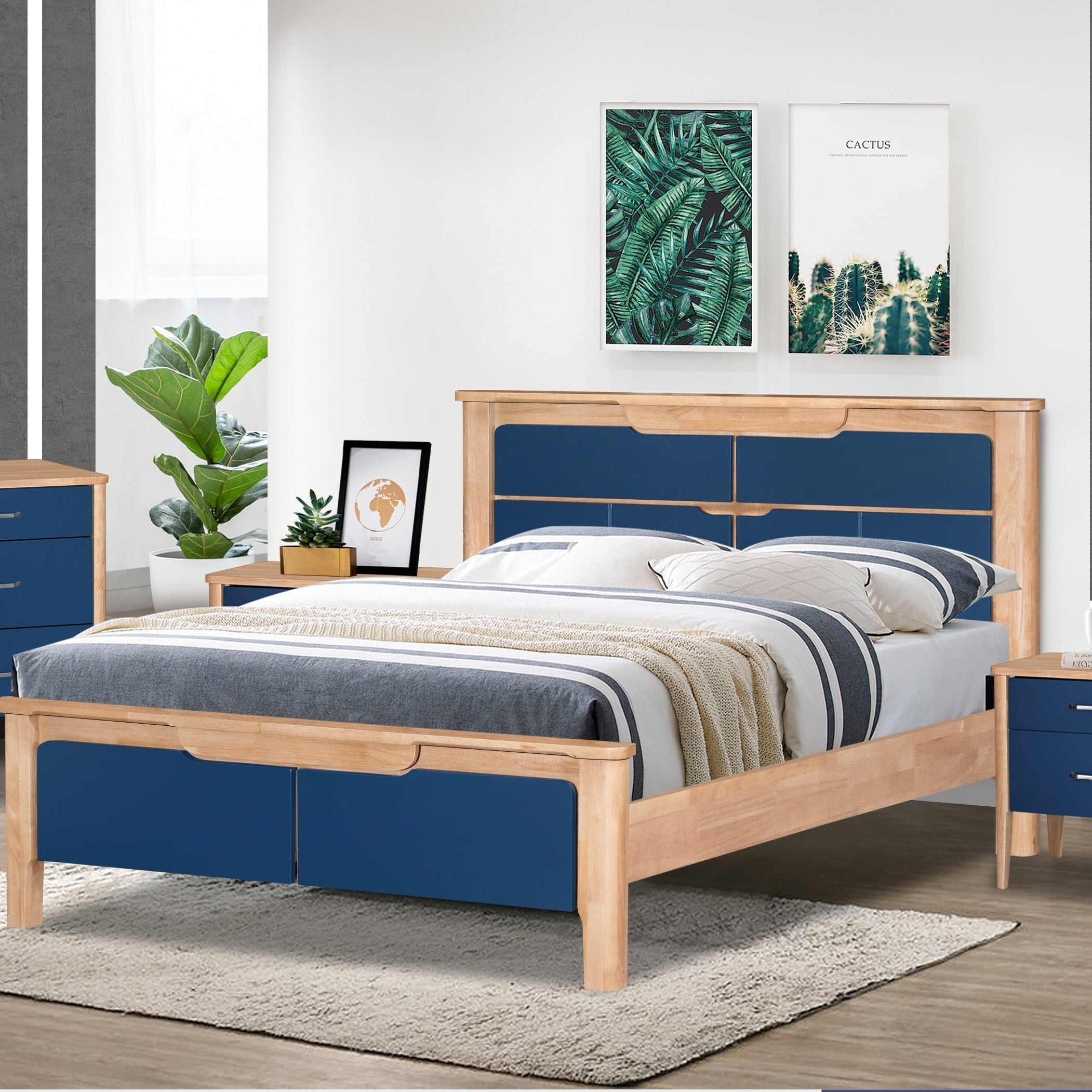 ARENA QUEEN BED ASTERIA 152X198 CMS RUBBER WOOD NAT OAK+ WH COL ARENA