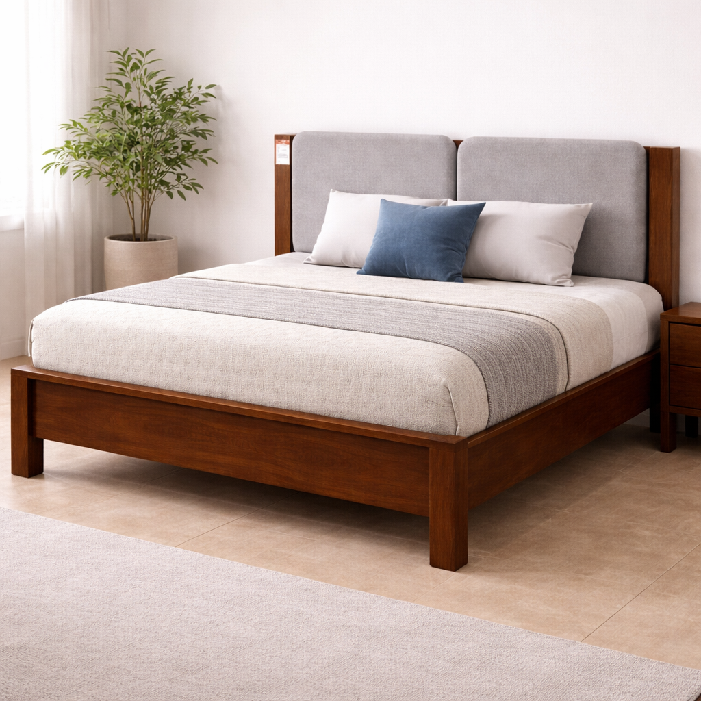 ARENA KING BED LANCASTER WALNUT WITH CUSHION SILVER ARENA