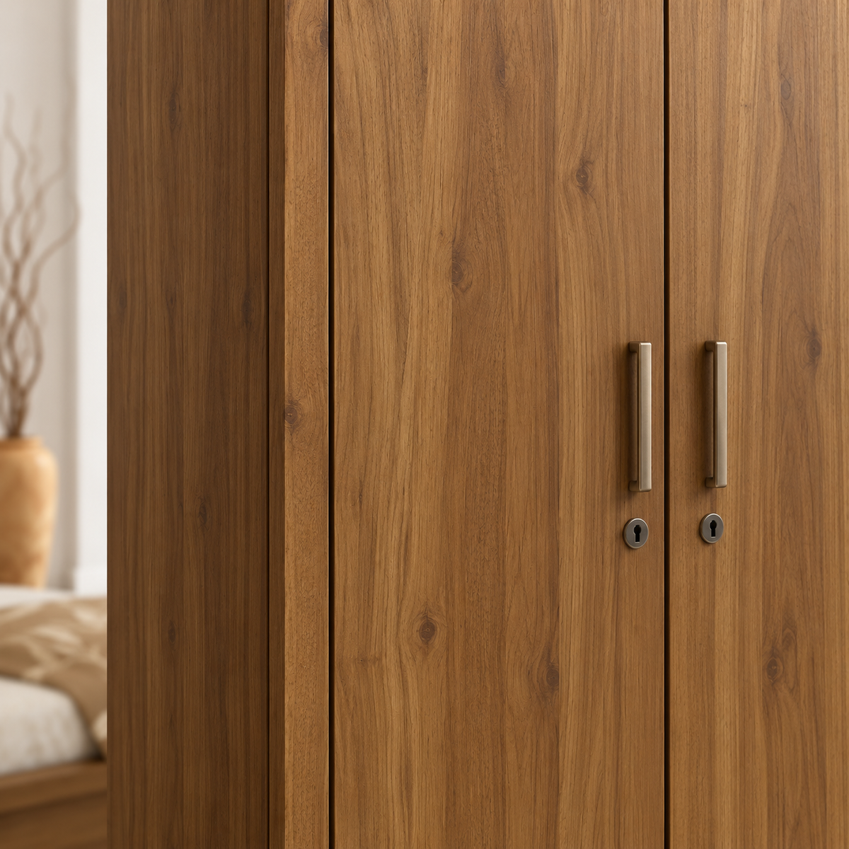 Spacewood 3 Door Wardrobe Harmony Natural Teak Without Mirror SPACEWOOD
