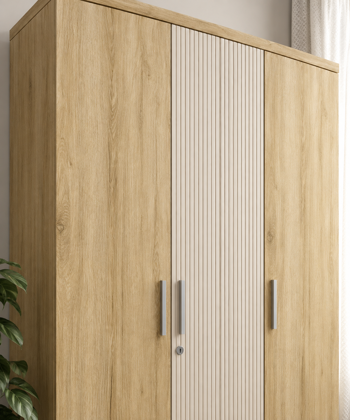 SW 3 DOOR WARDROBE CLEO - SANTANA OAK & BAMBOO FLUTE SPACEWOOD
