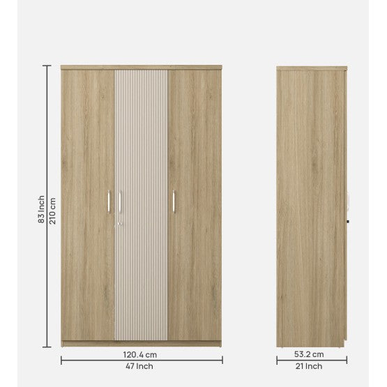 SW 3 DOOR WARDROBE CLEO - SANTANA OAK & BAMBOO FLUTE SPACEWOOD