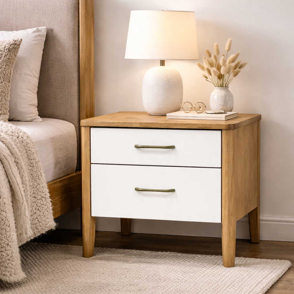 ARENA  BED SIDE TABLE ASTERIA  RUBBER WOOD NAT OAK+ WH COLOR ARENA