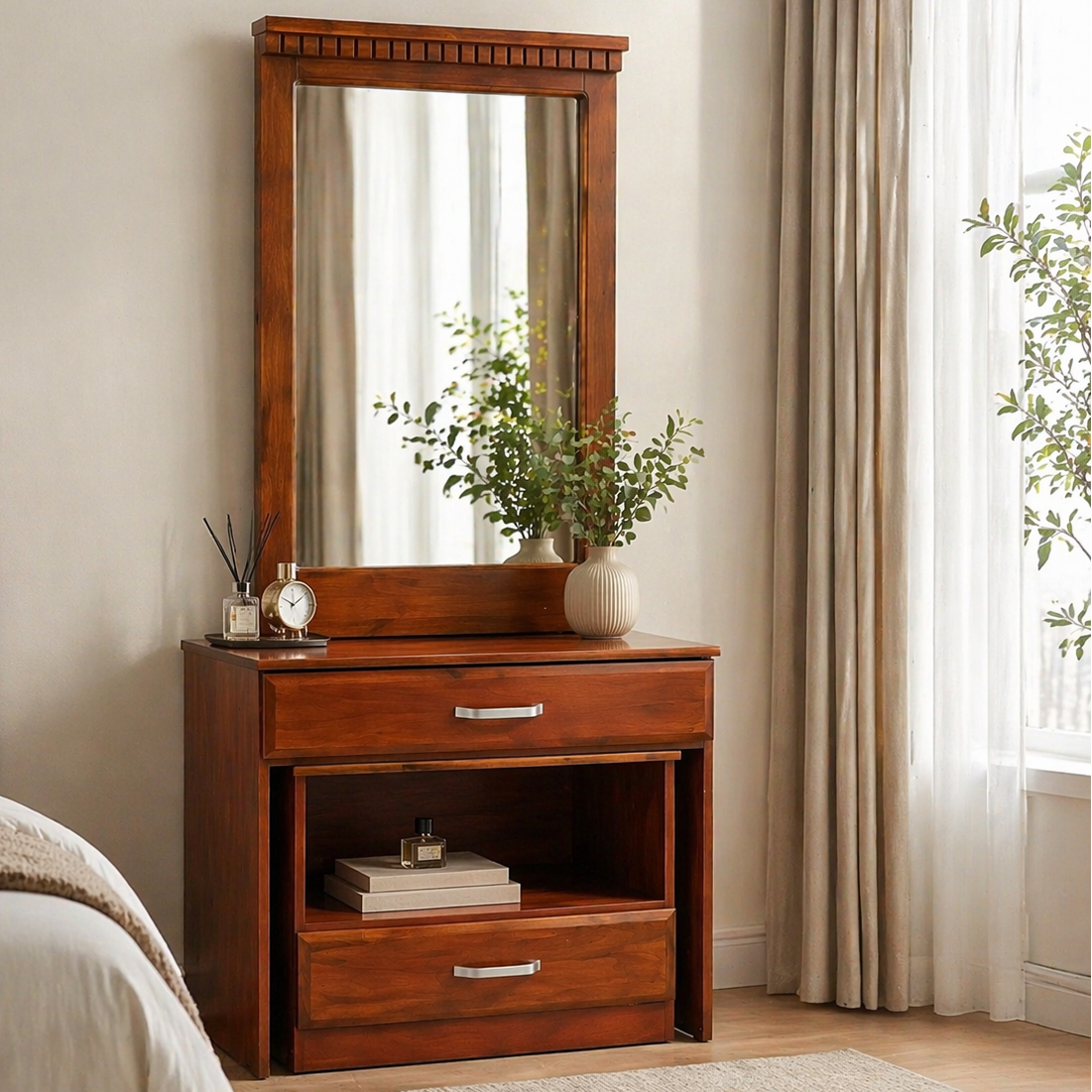 ARENA DRESSER + STOOL 8008D - WALNUT RUBBER WD SIDE PANEL MELAMINE ARENA