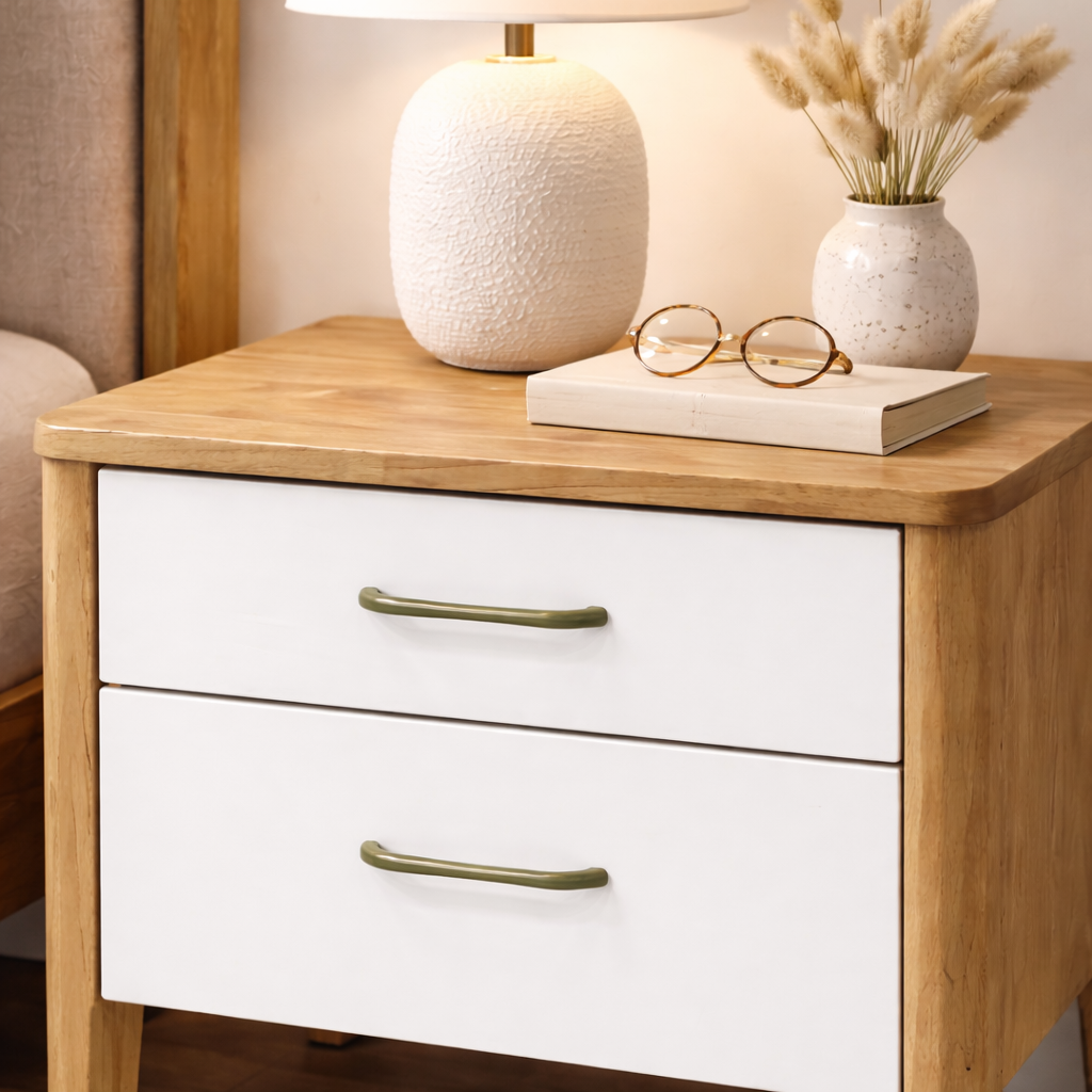 ARENA  BED SIDE TABLE ASTERIA  RUBBER WOOD NAT OAK+ WH COLOR ARENA