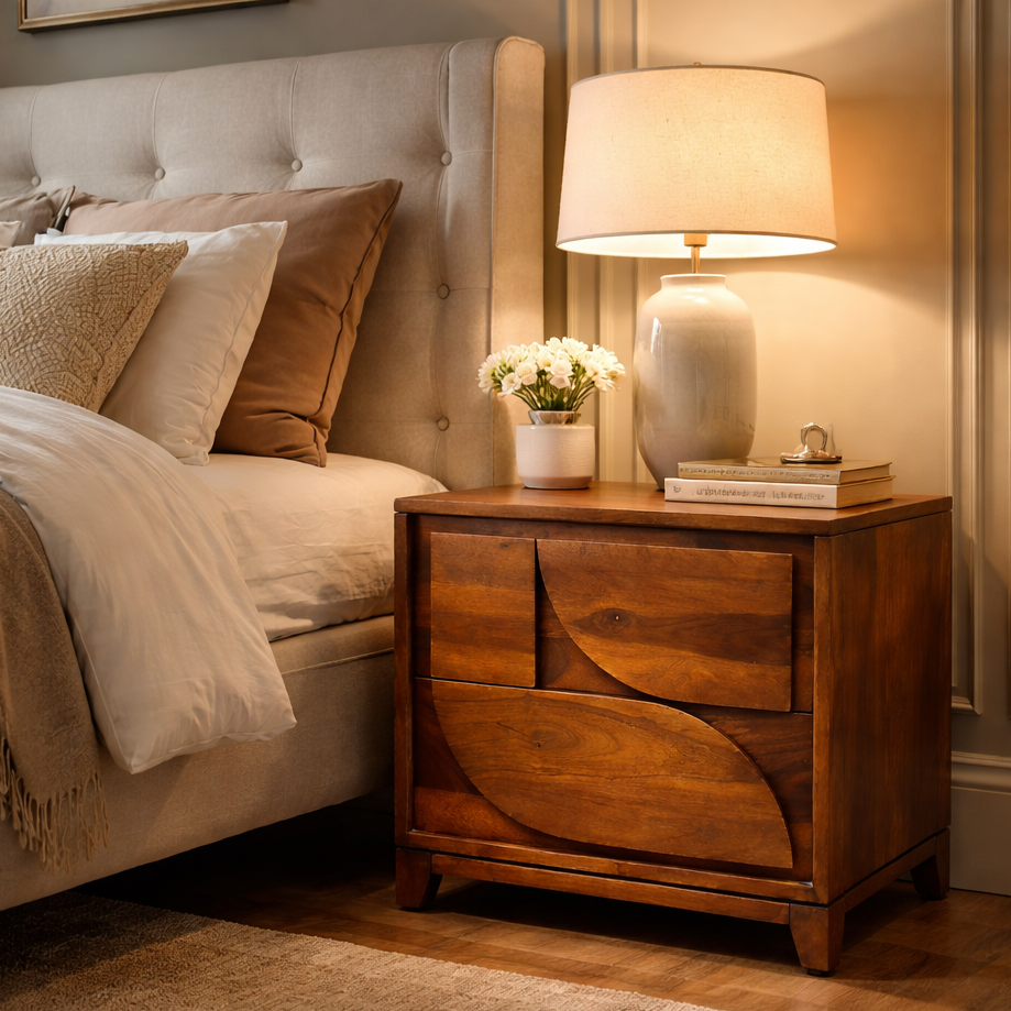 ARENA BEDSIDE 2 2188 2 DRAWER LUNAR SHEESHAM/ACACIA LHB ARENA