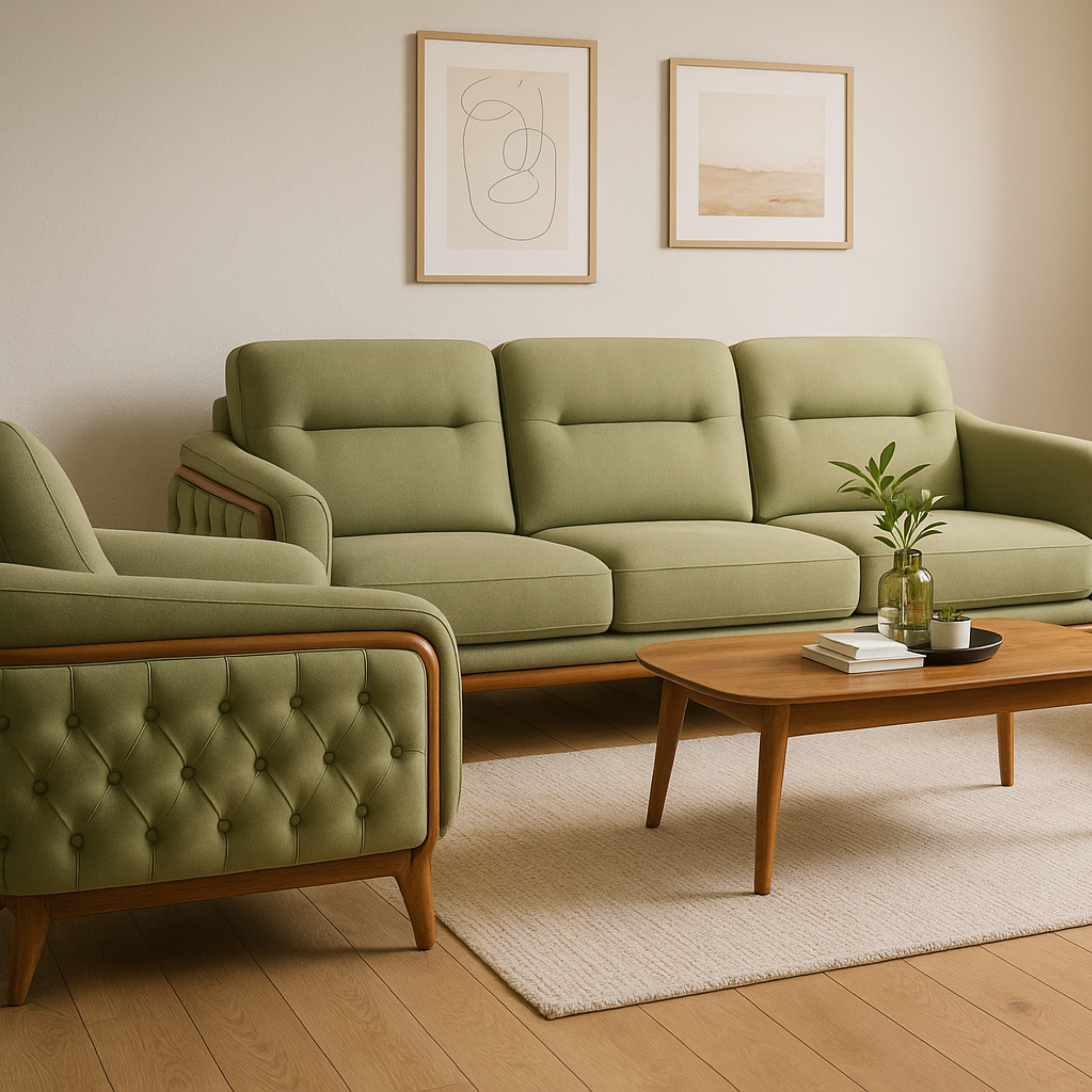 OONA Ford 3-Piece Sofa Set (3+2+1) – Dark Green OoNA
