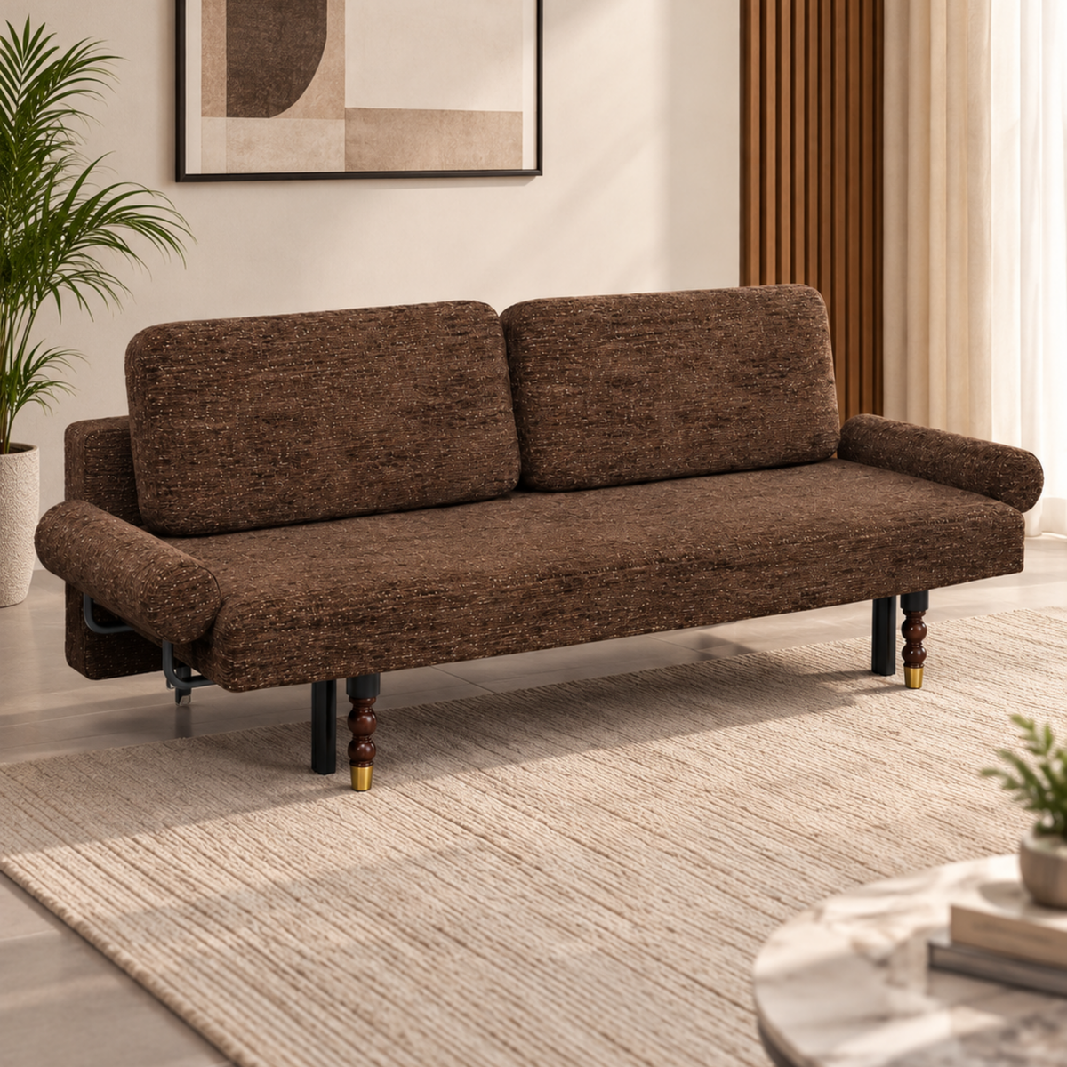 Decostyle Sofa Cum Bed Dark Brown Metal Frame DECOSTYLE