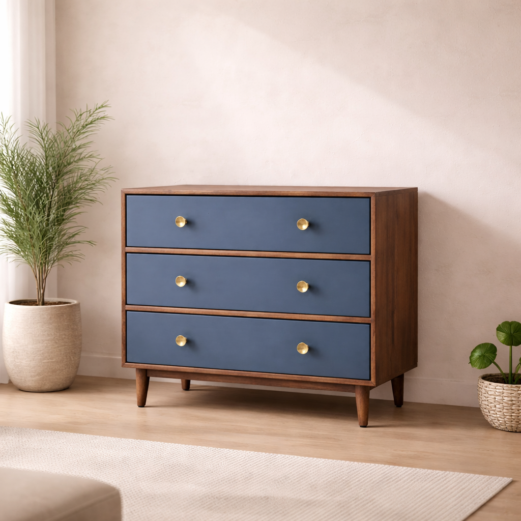 ARENA Dresser 3 Drawer Chest Acacia Wood  Light Honey Brown Finish ARENA