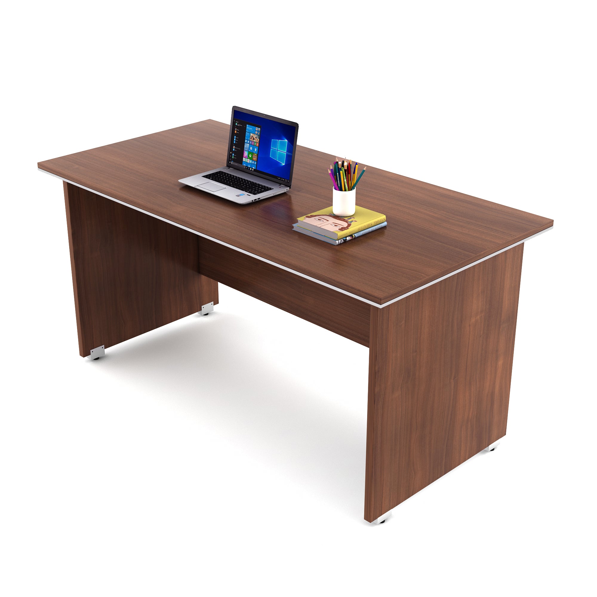 SPACEWOOD NOVA INTEGRA Office Table With 3 Drawer 1 Side Drawer Walnut Rigato