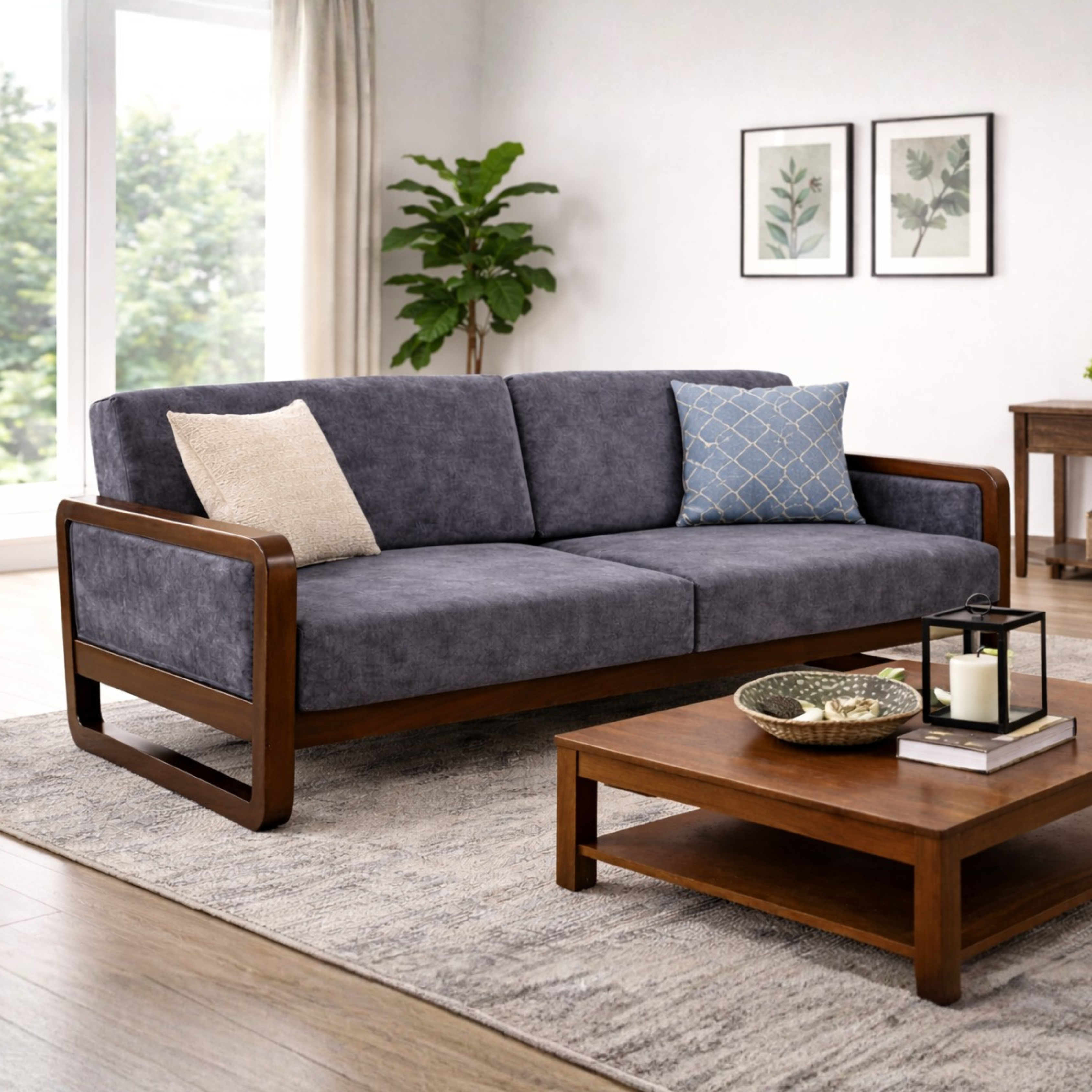 ARENA 3 SEATER SOFA NEW TEXAS WALNUT MATT GREY UPHOLSTRY ARENA