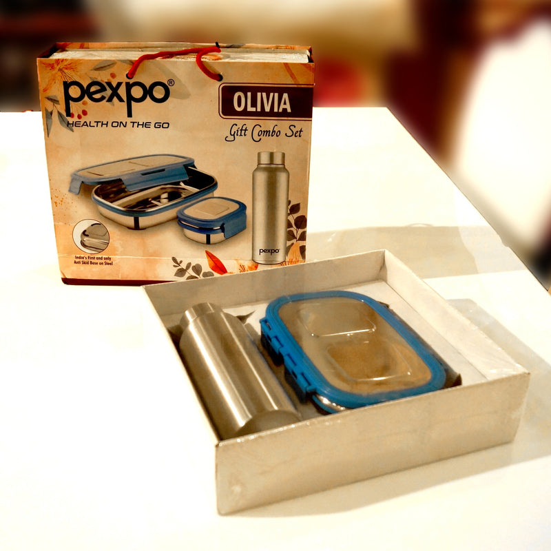 PEXPO OLIVIA Gift Steel Tiffin + Bottle Gift Set