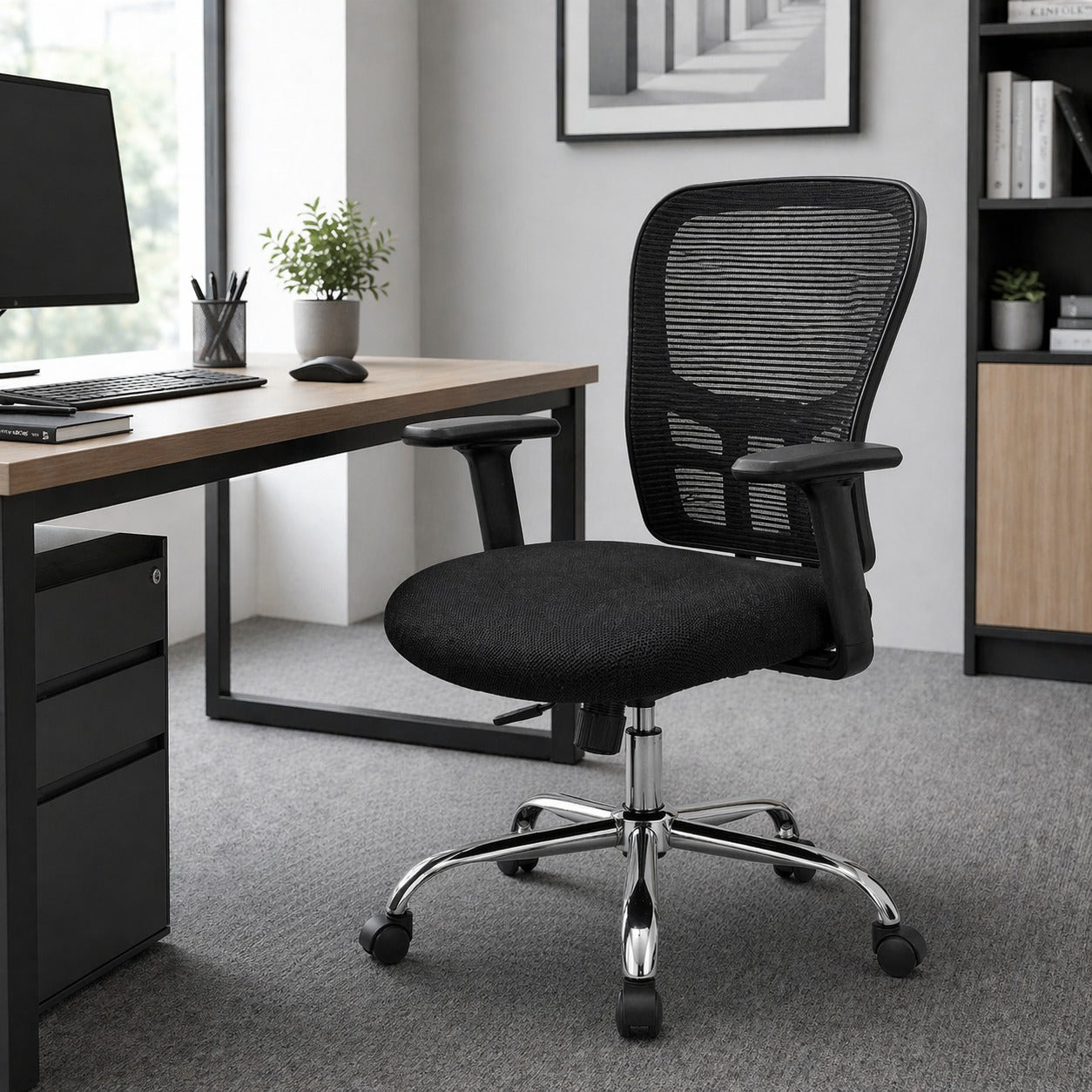 ARENA Mid Back Chair Tar Chrome CMM Arena Retails Pvt Ltd