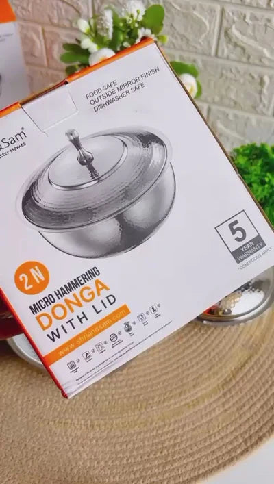 Stainless Steel Micro Hammered Donga with Lid SHRI & SAM