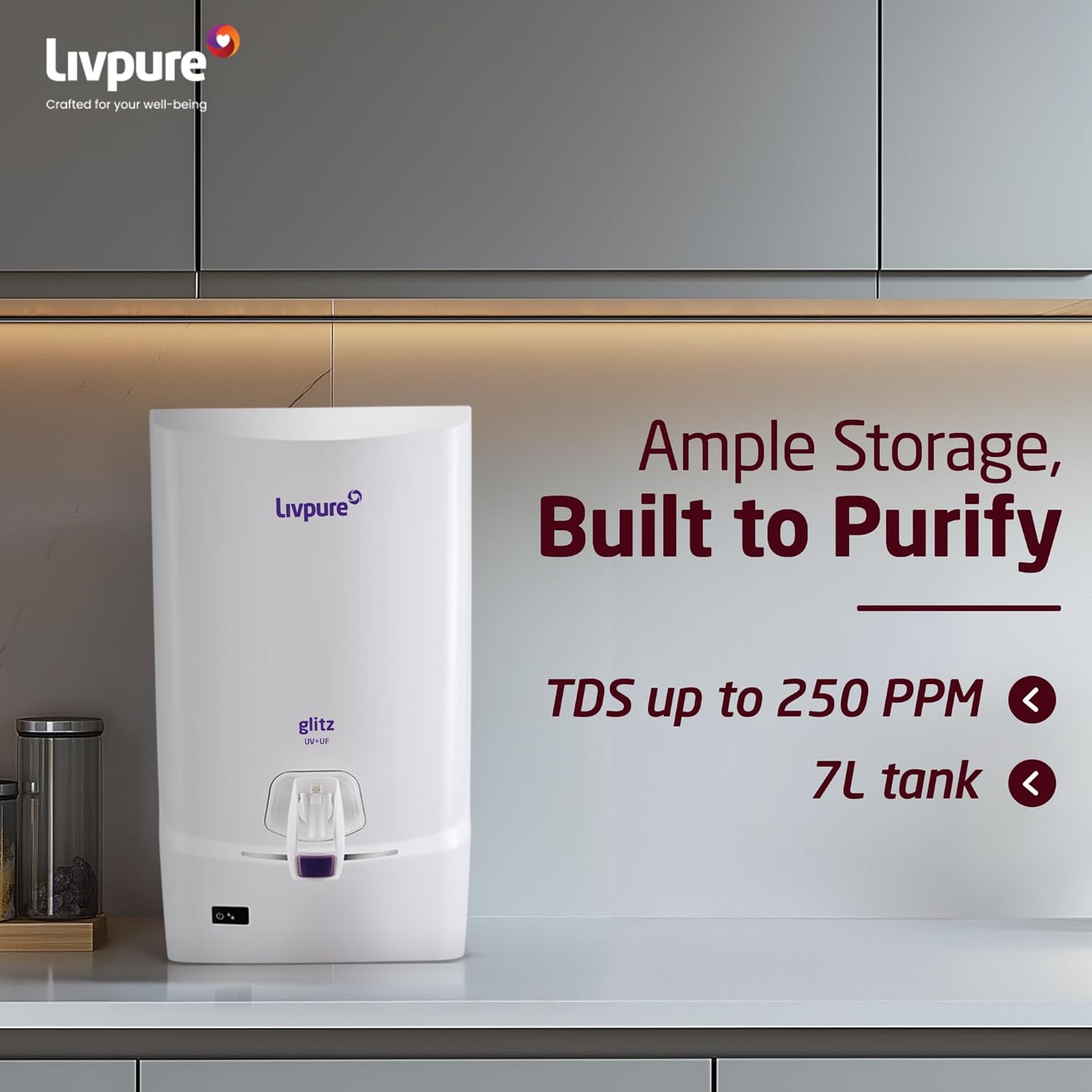 LIVPURE Water Purifier Normal Glitz Uv+Uf 7 Ltrs LIVPURE