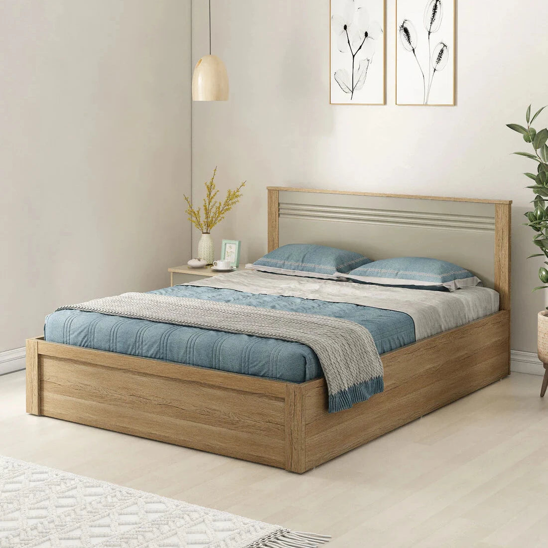 SW QUEEN BED NESTER WITH FRONT PULL OUT STORAGE SEBASTIAN OAK SPACEWOOD