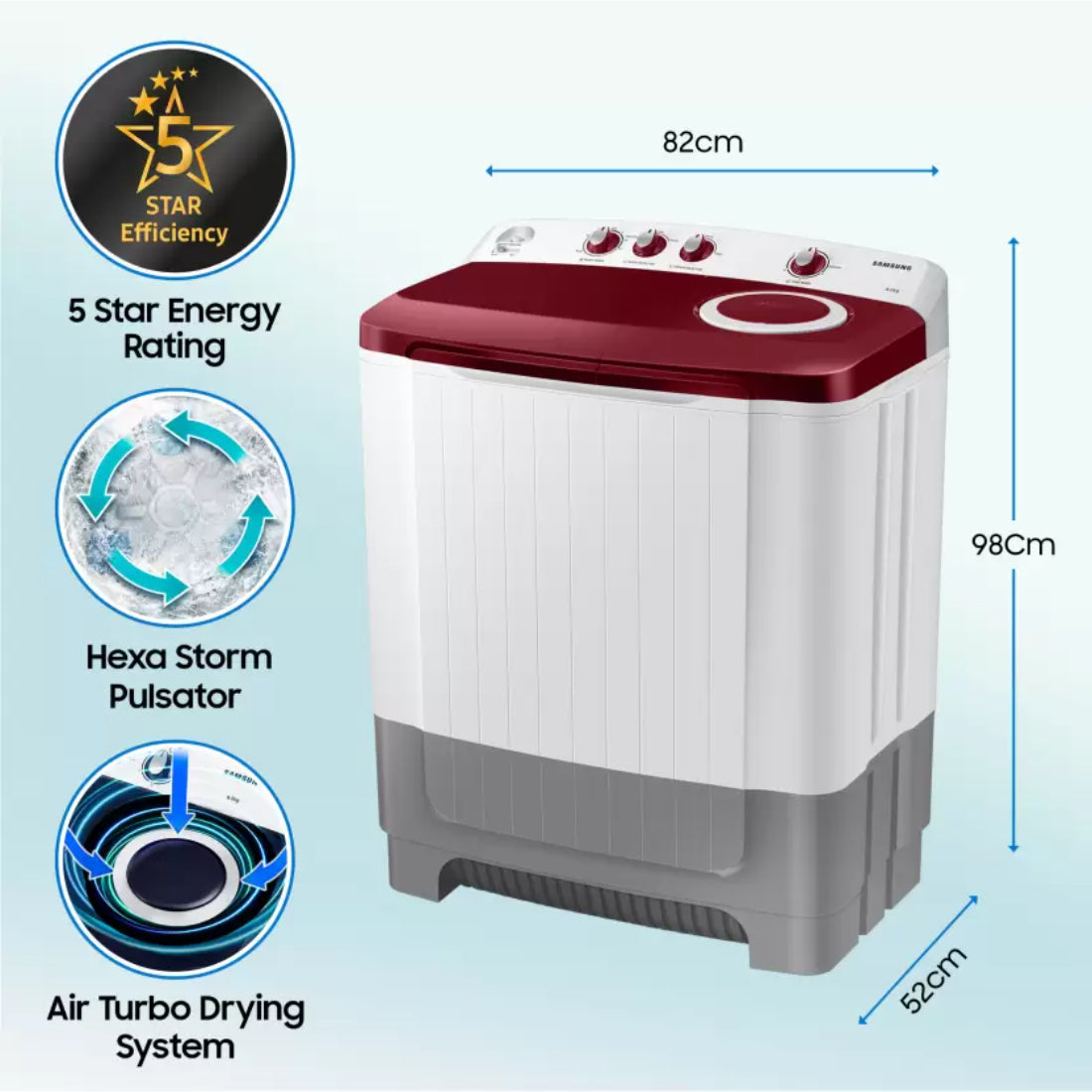 SAMSUNG Semi Automatic WT80C4000RR 8 KG Washing Machine