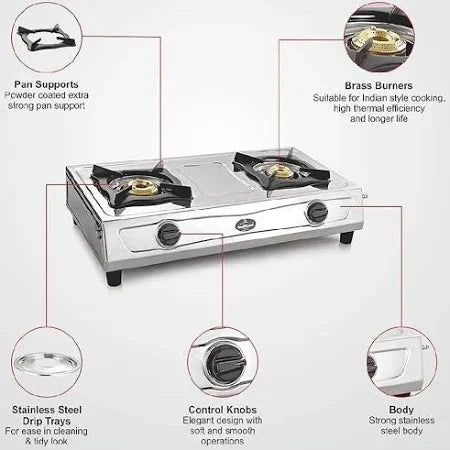 SUNFLAME COOK TOP SHAKTI DX 2B SS   2 BURNER SUNFLAME