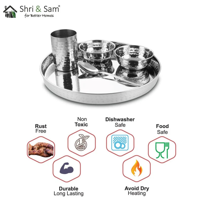 Stainless Steel Hammered Thali Set 28 CM Komcha OoNA