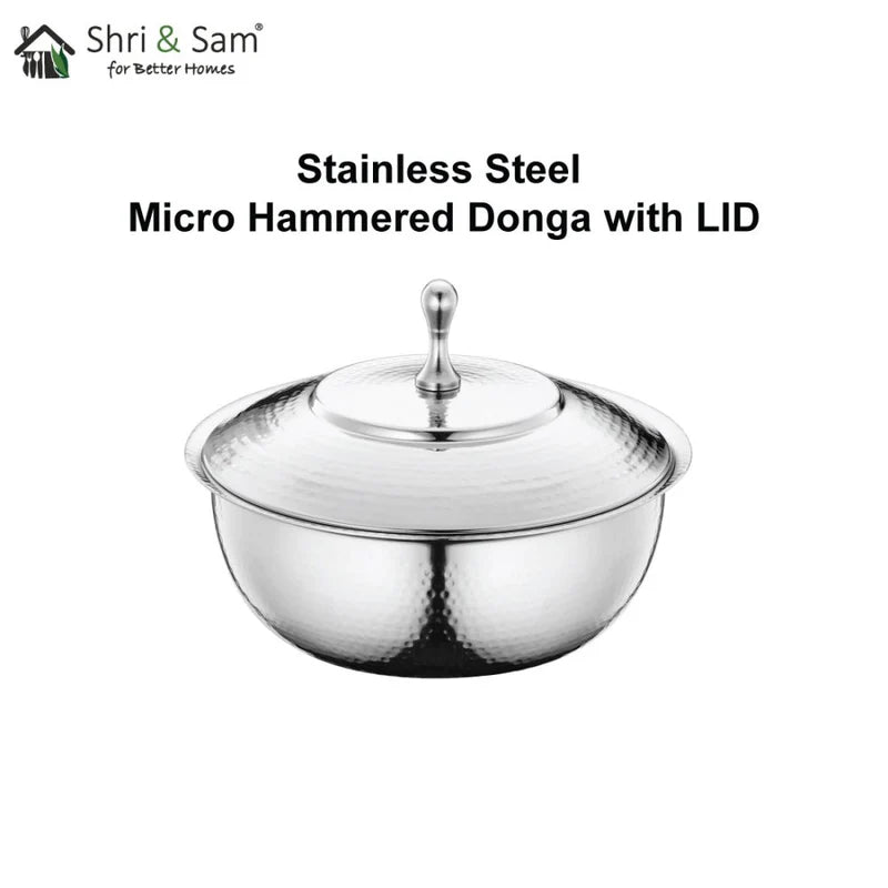 Stainless Steel Micro Hammered Donga with Lid SHRI & SAM