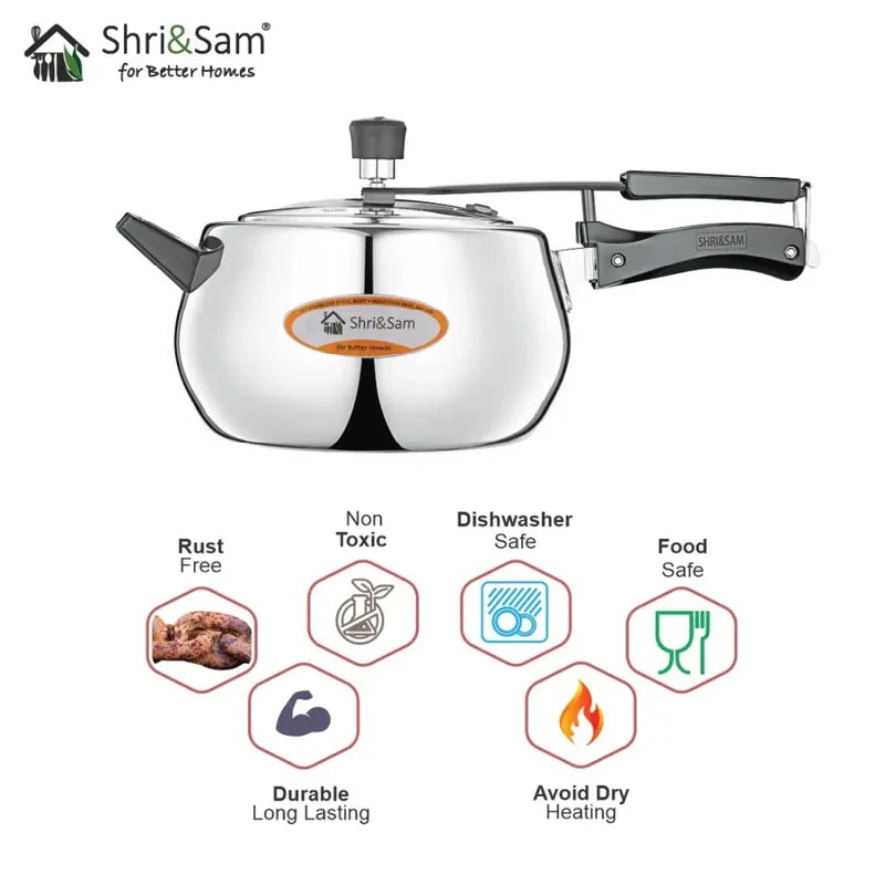 Stainless Steel Triply Bharat Belly Pressure Cooker OoNA