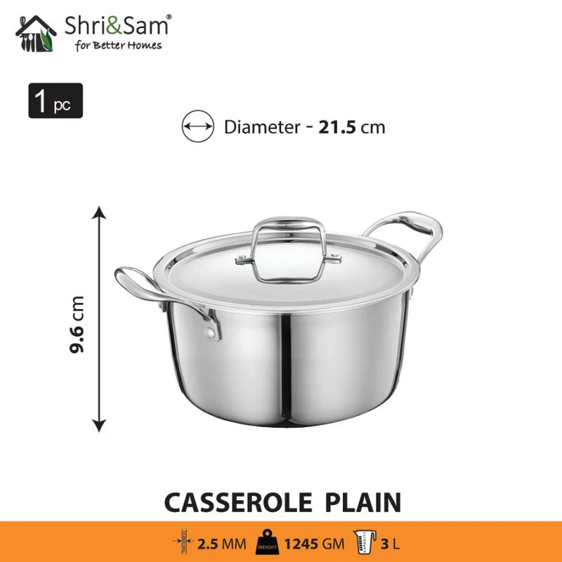 SHRI & SAM JHC-40-2- 3LTRS SS COOKWARE TRIPLY BH CASSEROLE SHRI & SAM