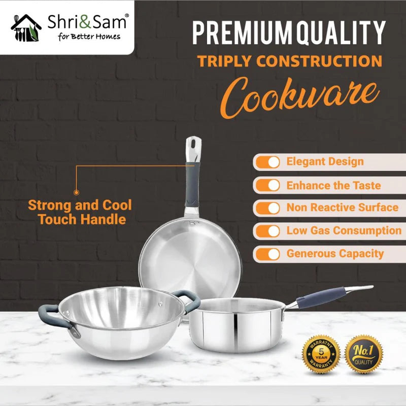 Triply Stainless Steel 3 PCS Cookware Set SHRI & SAM