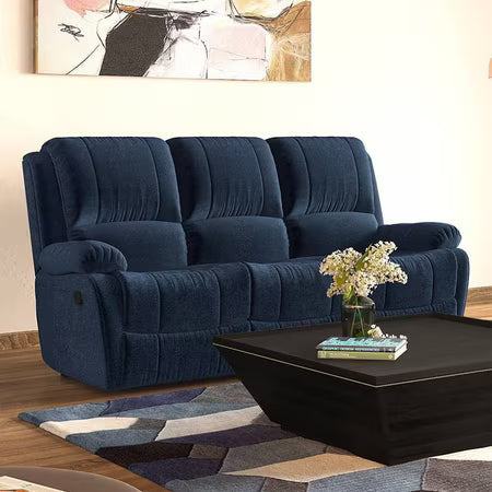 ARENA THREE SEATER MANUAL RECLINER ZEAL LEATHER /PVC NAVY BLUE ARENA