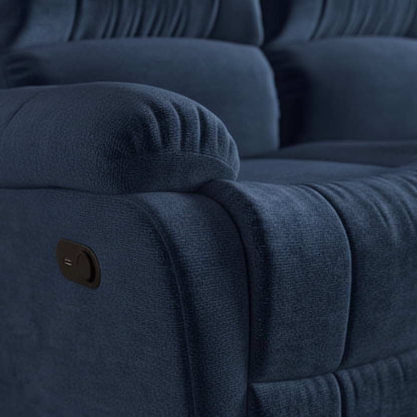 ARENA THREE SEATER MANUAL RECLINER ZEAL LEATHER /PVC NAVY BLUE ARENA