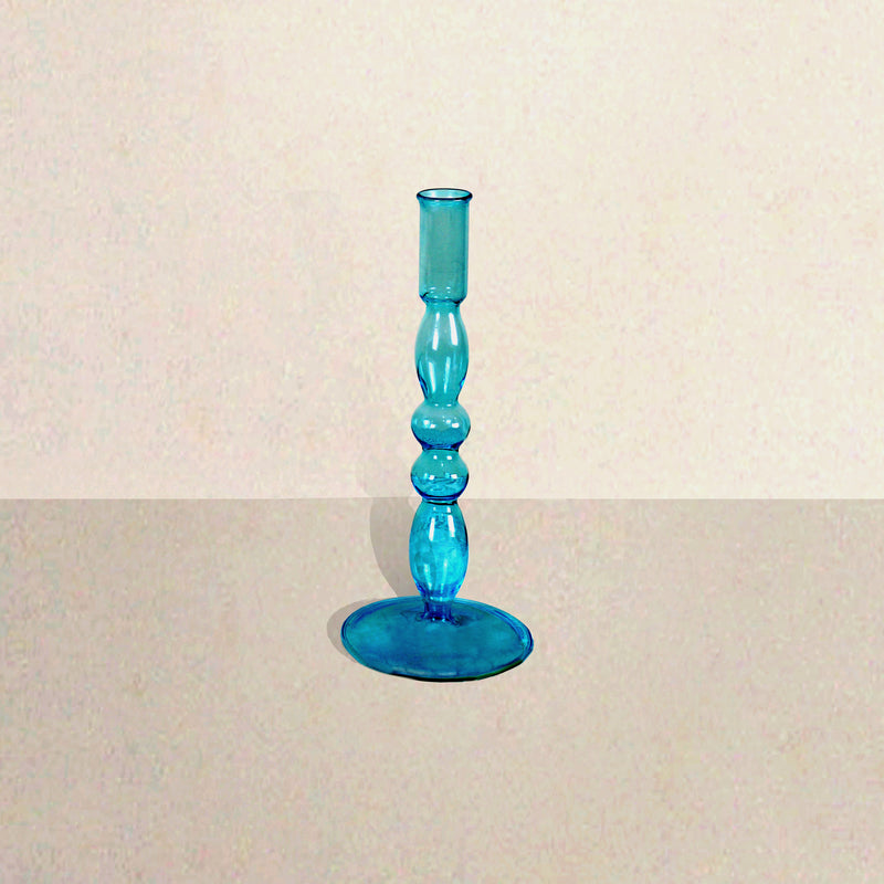 OONA Aaos Glass Candle Holder Medium (Blue/Yellow)